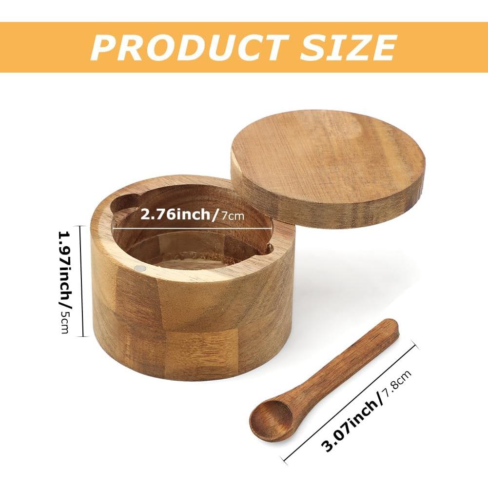 Salero de Madera de Acacia con Cuchara y Tapa Magnética