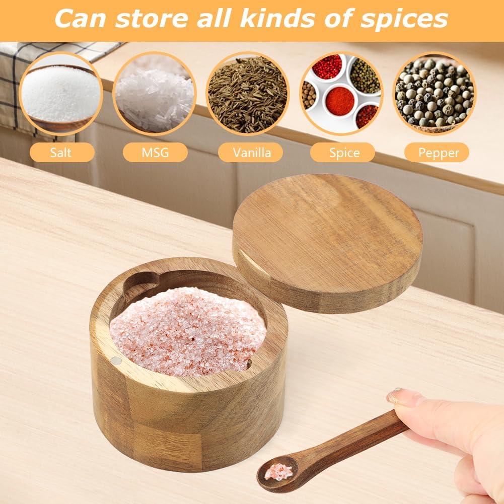 Salero de Madera de Acacia con Cuchara y Tapa Magnética