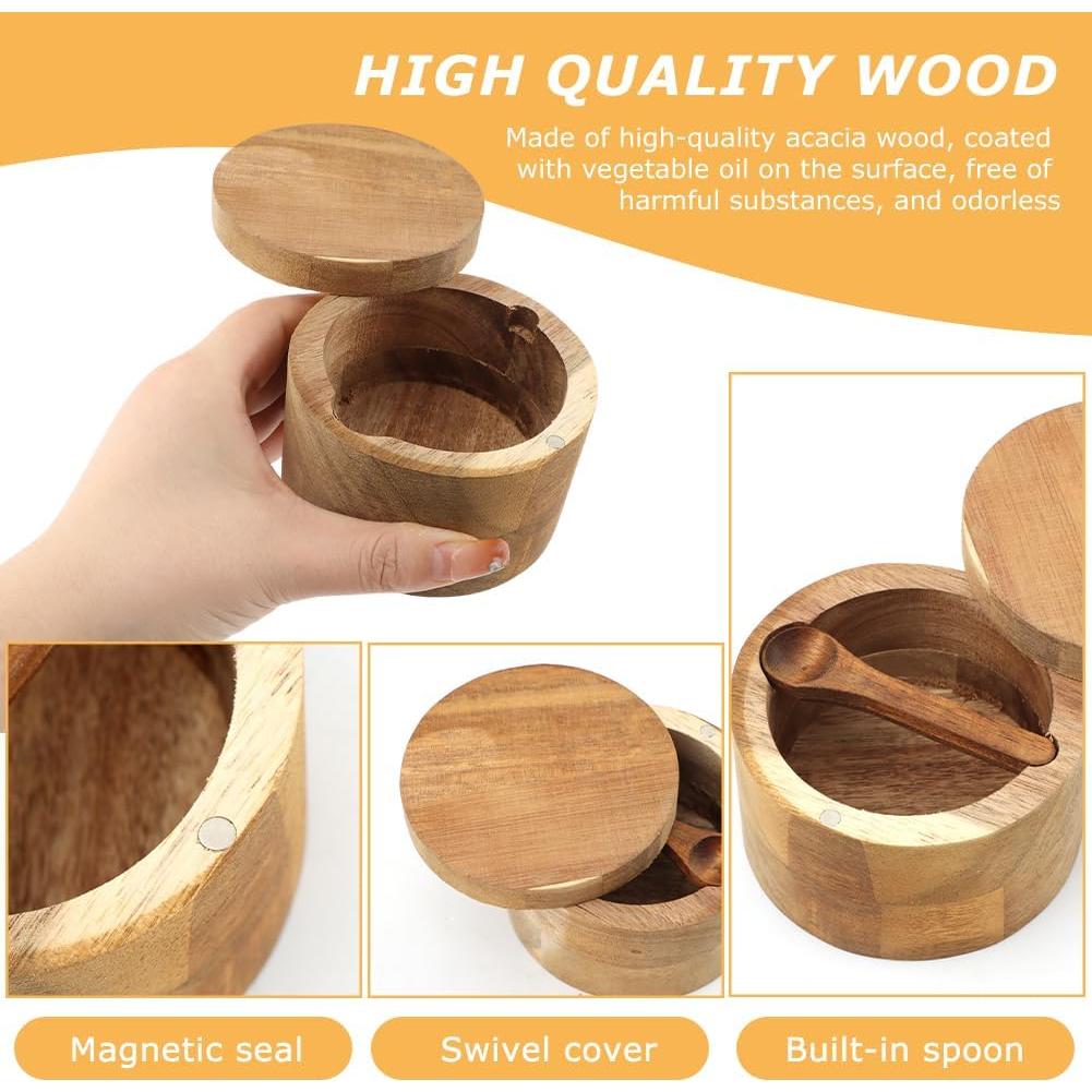 Salero de Madera de Acacia con Cuchara y Tapa Magnética