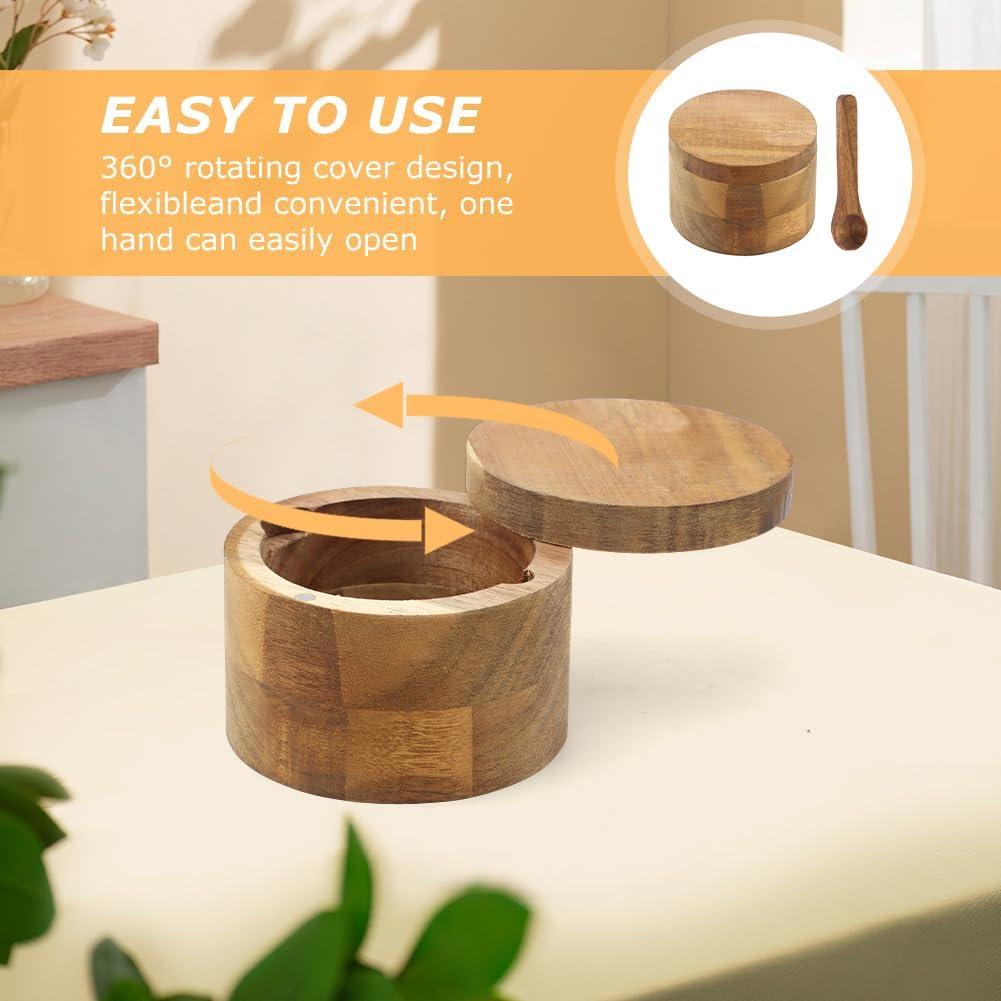 Salero de Madera de Acacia con Cuchara y Tapa Magnética