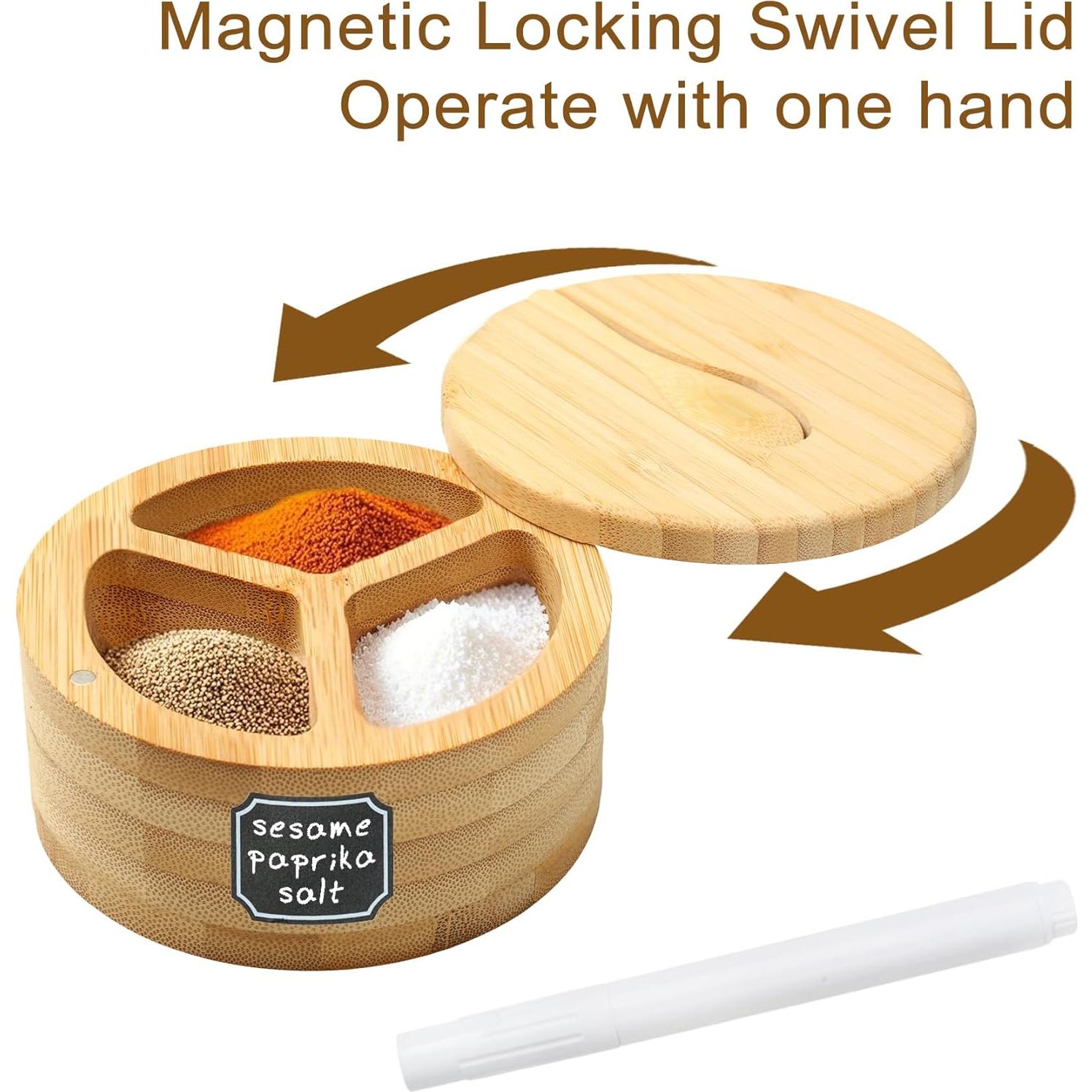 Salero Magnético Dvehdbay de Madera con 3 Compartimentos