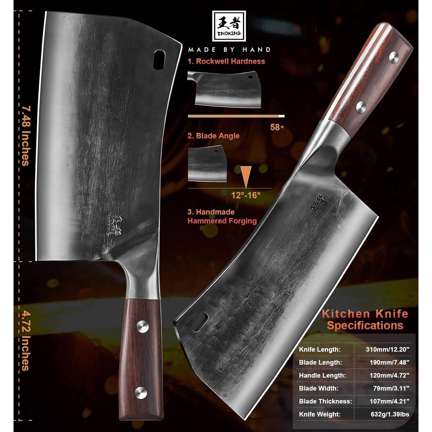 Cuchillo Cleaver ENOKING 190mm Acero Inoxidable Forjado Mano