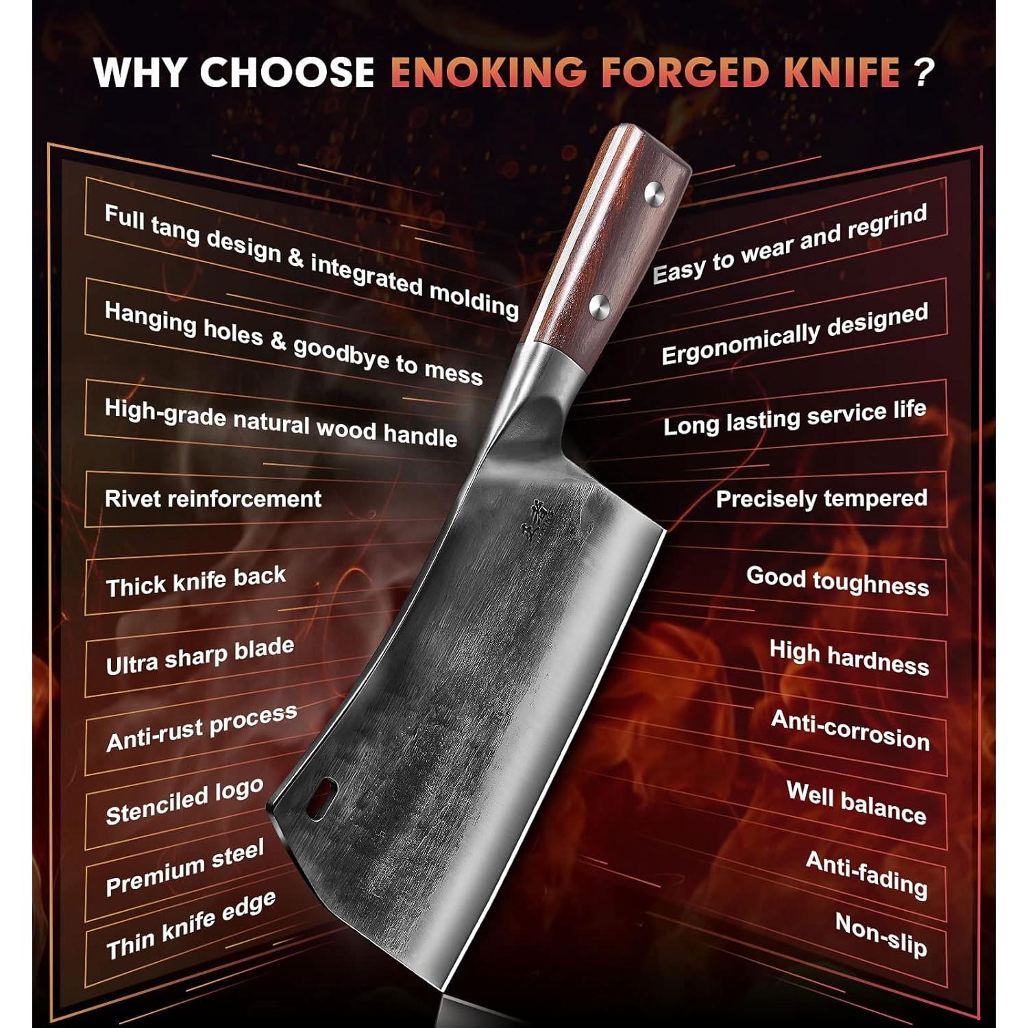 Cuchillo Cleaver ENOKING 190mm Acero Inoxidable Forjado Mano