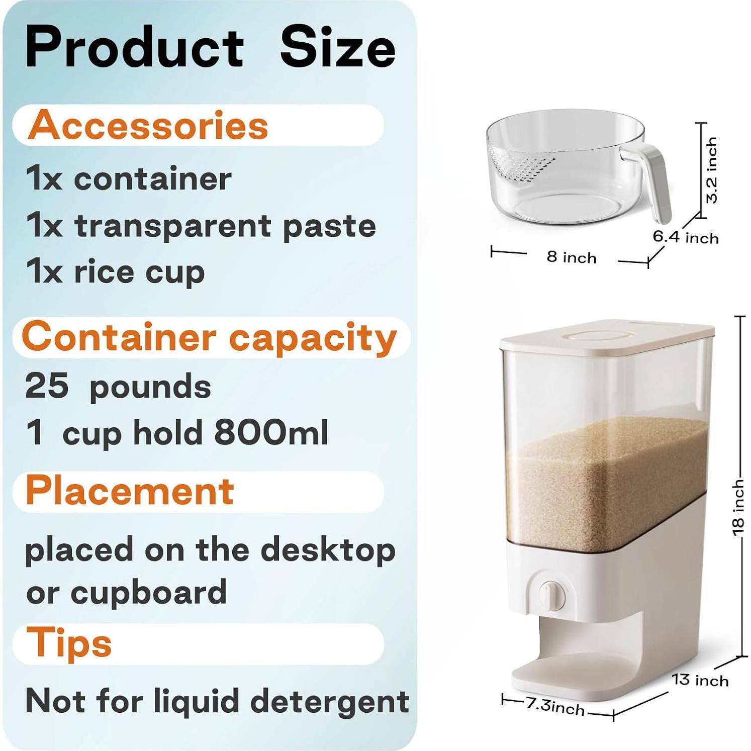 Contenedor de arroz hermético LIVLAB 10L con taza medidora