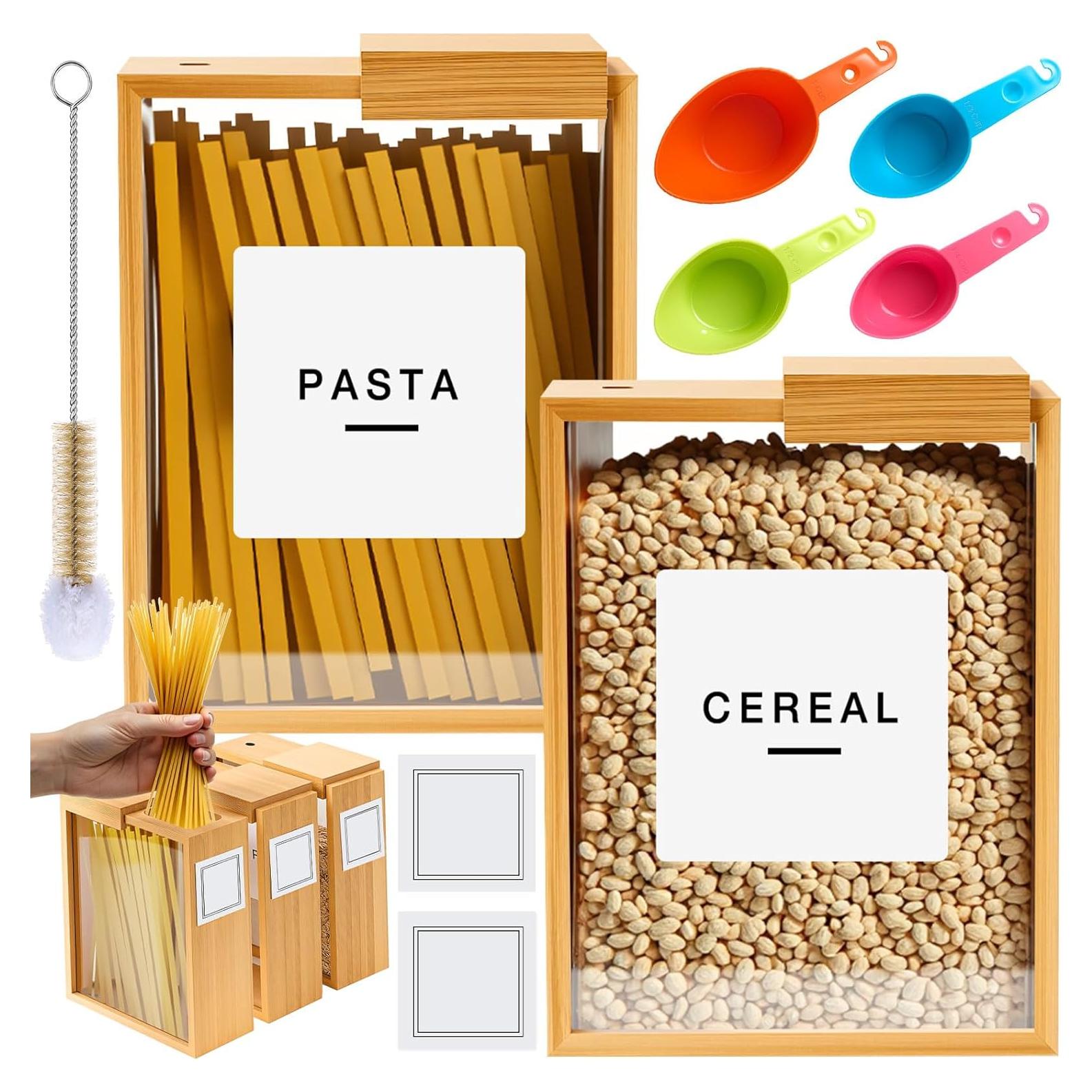 Dispensador de Cereal de Bambú 2 Pcs 2.2 L con Tazas Medidoras