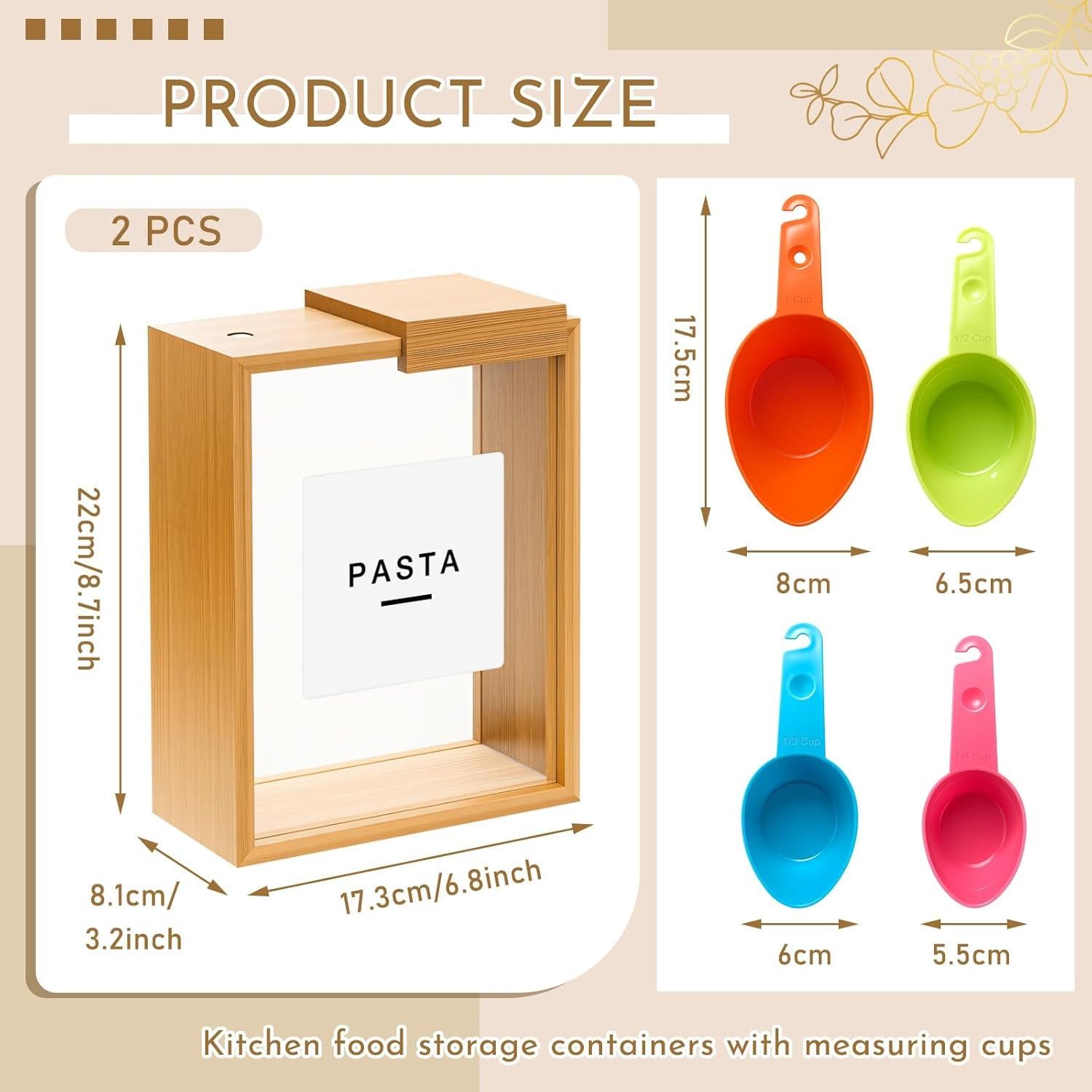 Dispensador de Cereal de Bambú 2 Pcs 2.2 L con Tazas Medidoras