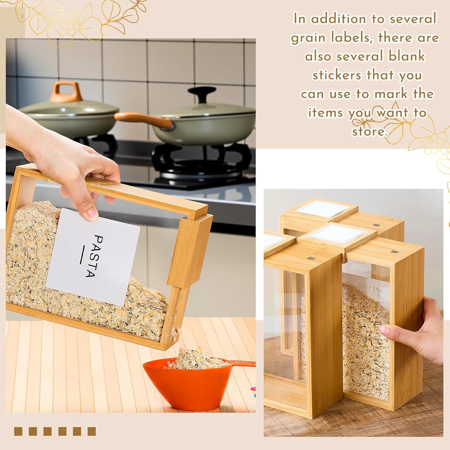 Dispensador de Cereal de Bambú 2 Pcs 2.2 L con Tazas Medidoras