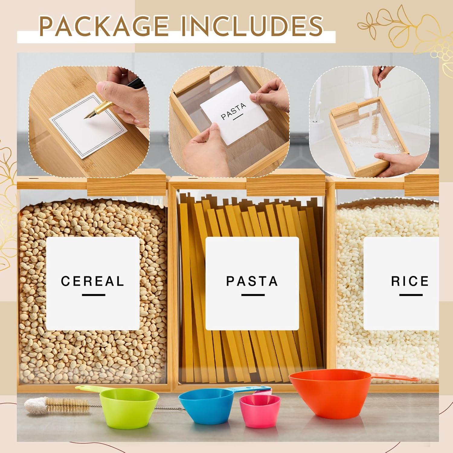 Dispensador de Cereal de Bambú 2 Pcs 2.2 L con Tazas Medidoras