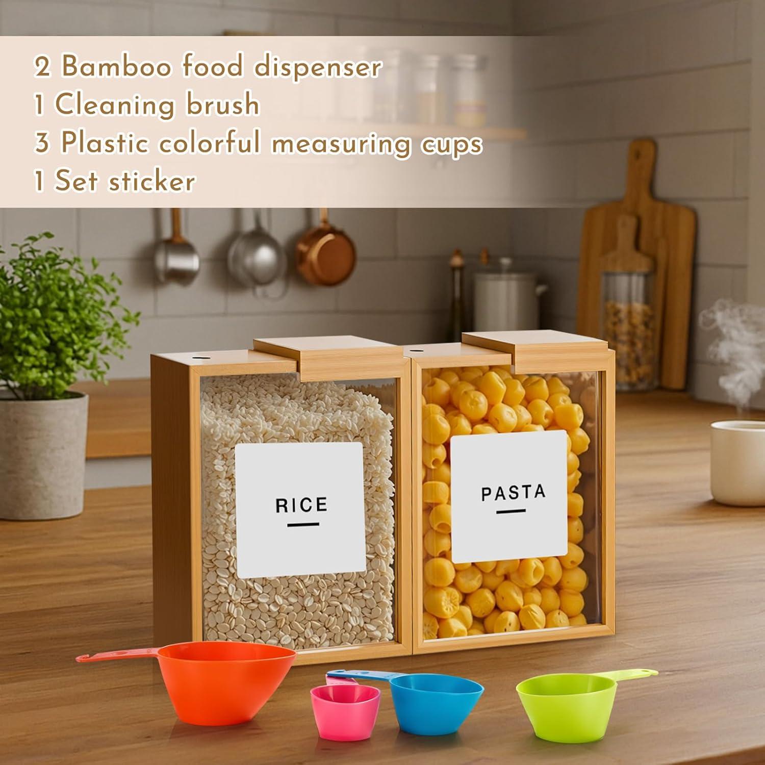 Dispensador de Cereal de Bambú 2 Pcs 2.2 L con Tazas Medidoras