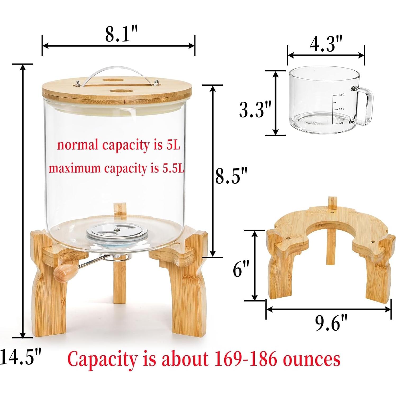 Dispensador de arroz de vidrio Goaste 5L con soporte de bambú