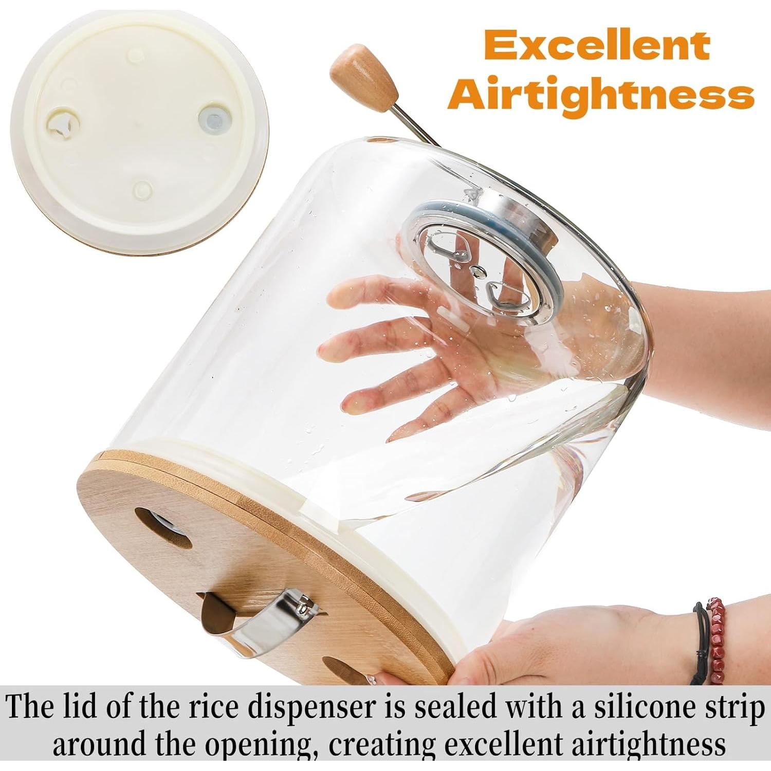 Dispensador de arroz de vidrio Goaste 5L con soporte de bambú