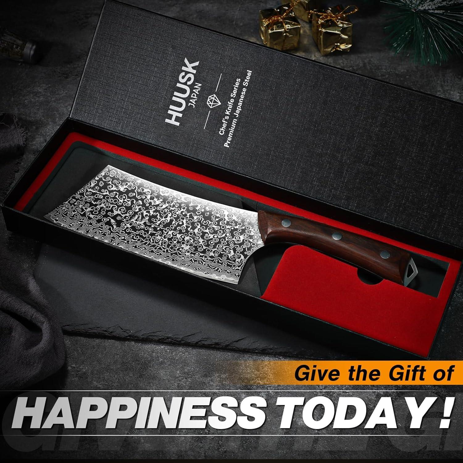 Cuchillo de Carnicero Huusk 16.2 cm Acero Damasco Madera Rosa