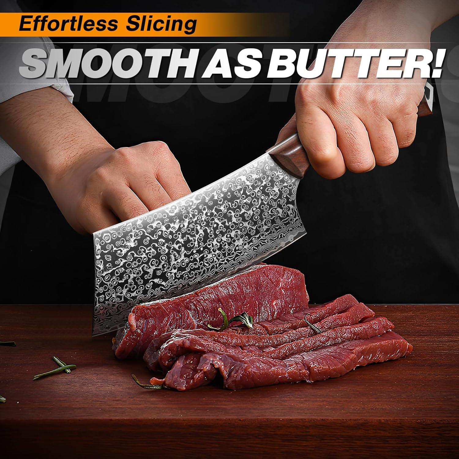 Cuchillo de Carnicero Huusk 16.2 cm Acero Damasco Madera Rosa