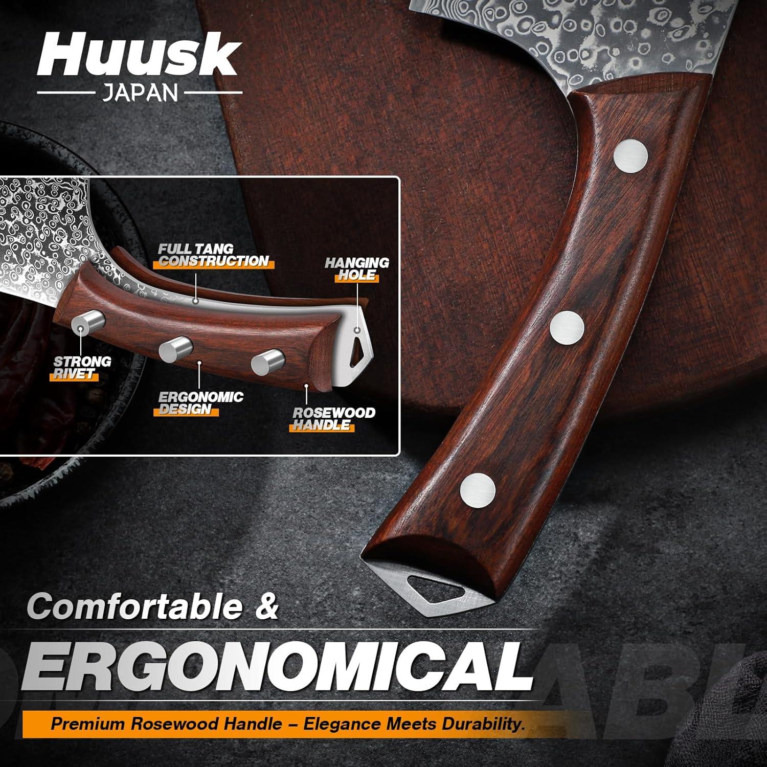 Cuchillo de Carnicero Huusk 16.2 cm Acero Damasco Madera Rosa