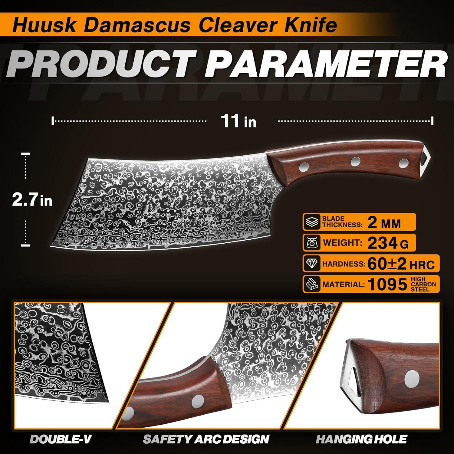 Cuchillo de Carnicero Huusk 16.2 cm Acero Damasco Madera Rosa