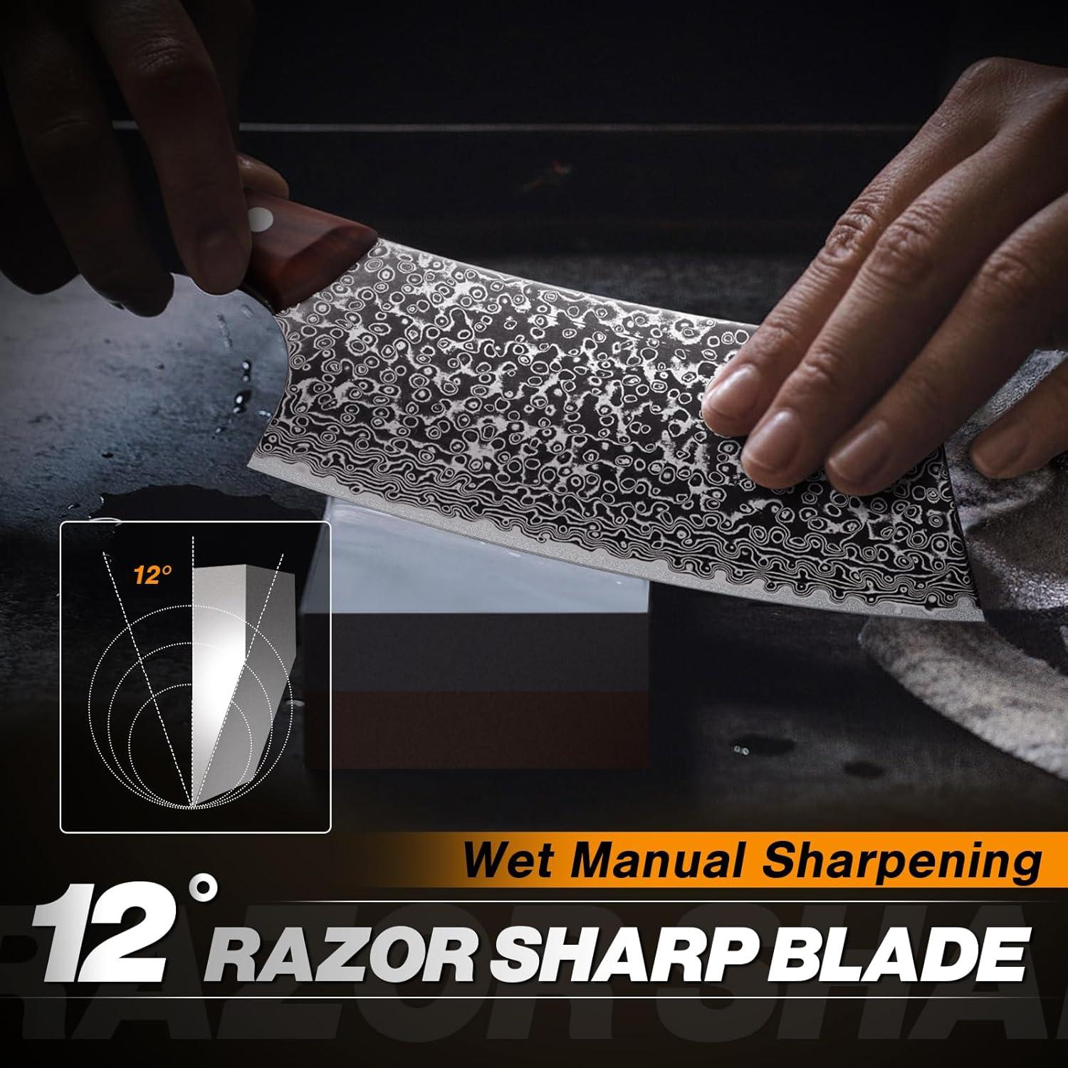 Cuchillo de Carnicero Huusk 16.2 cm Acero Damasco Madera Rosa