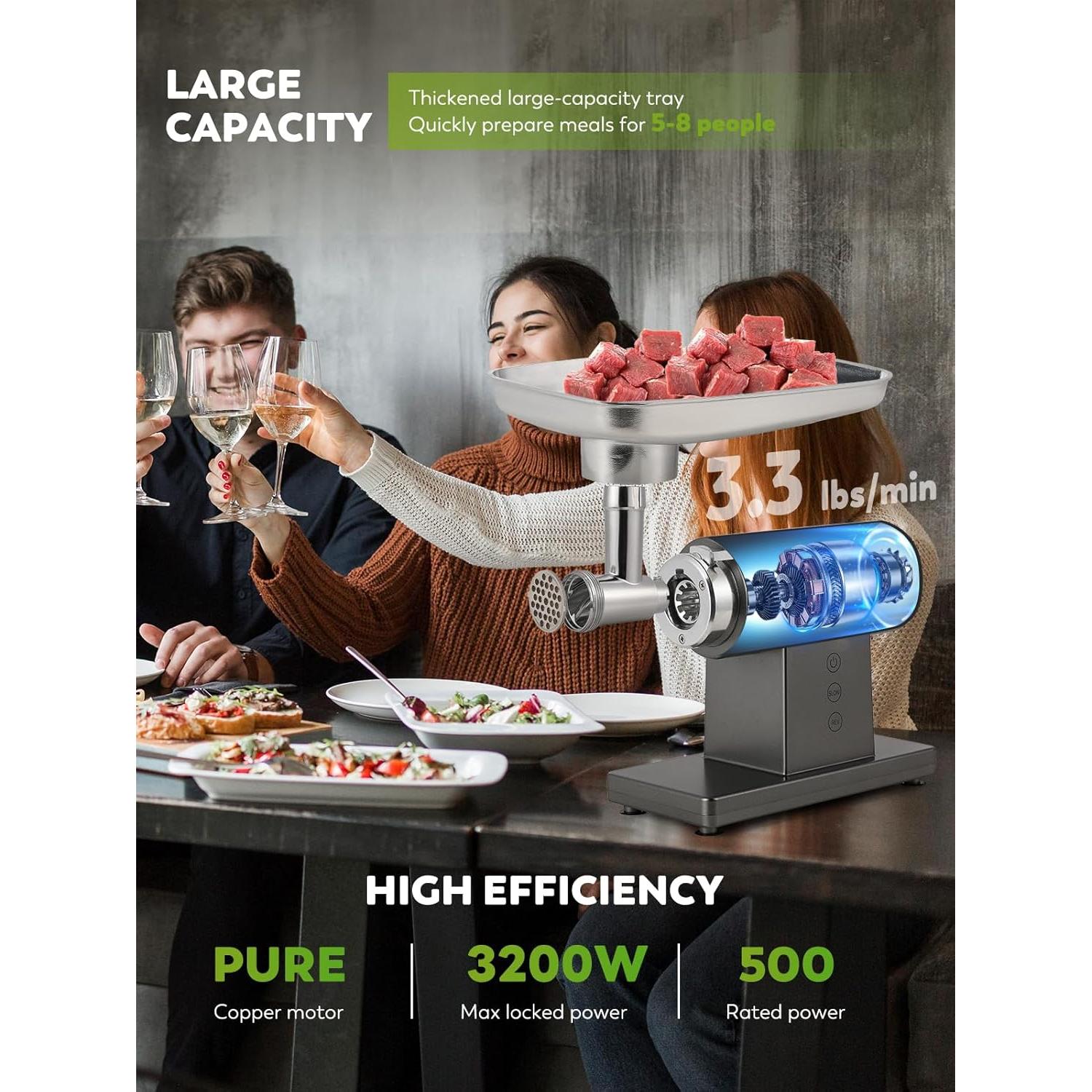 Picadora de Carne Eléctrica Flyseago 3200W Multifuncional