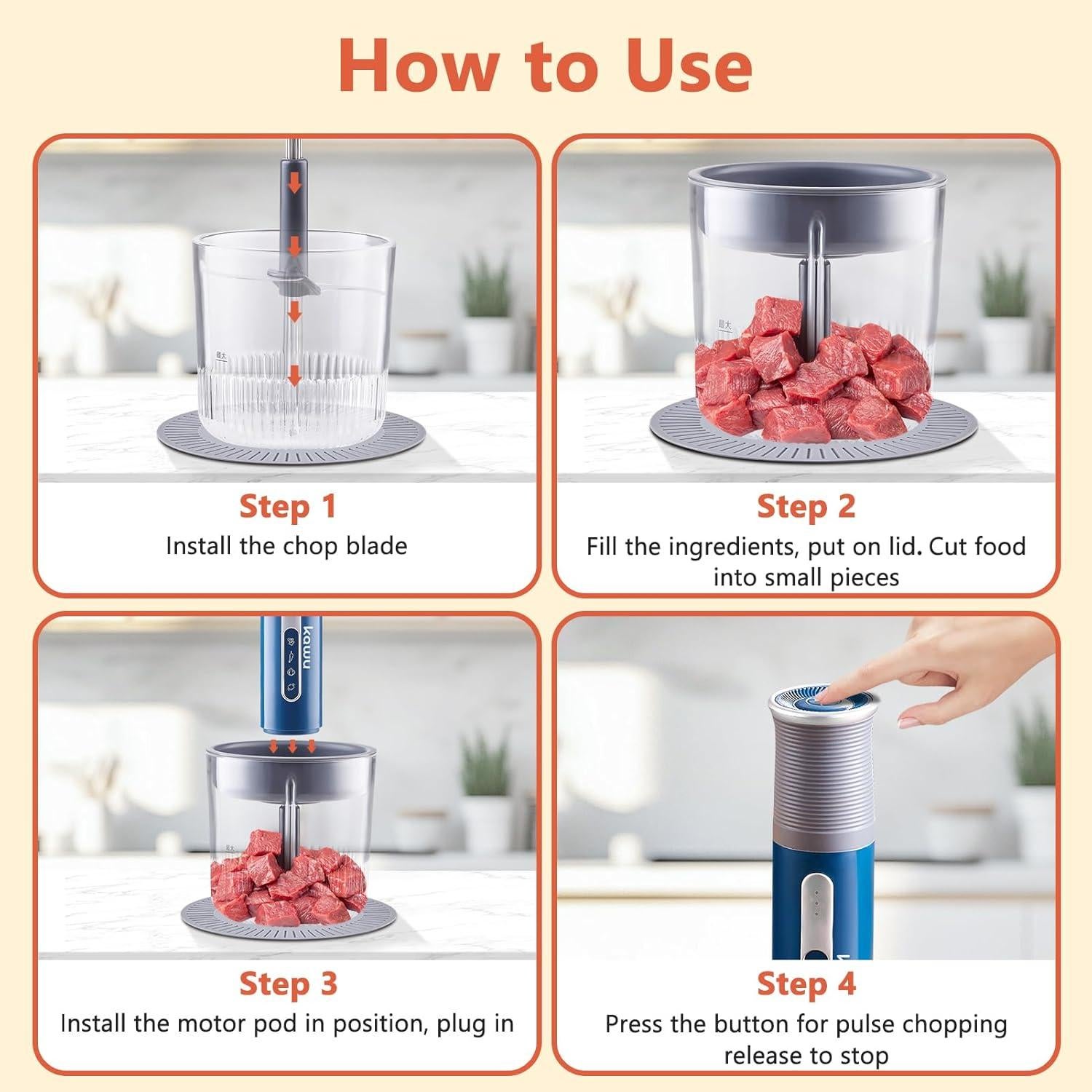 Procesador de Alimentos Portátil Kawu 500ml, Picadora Eléctrica USB