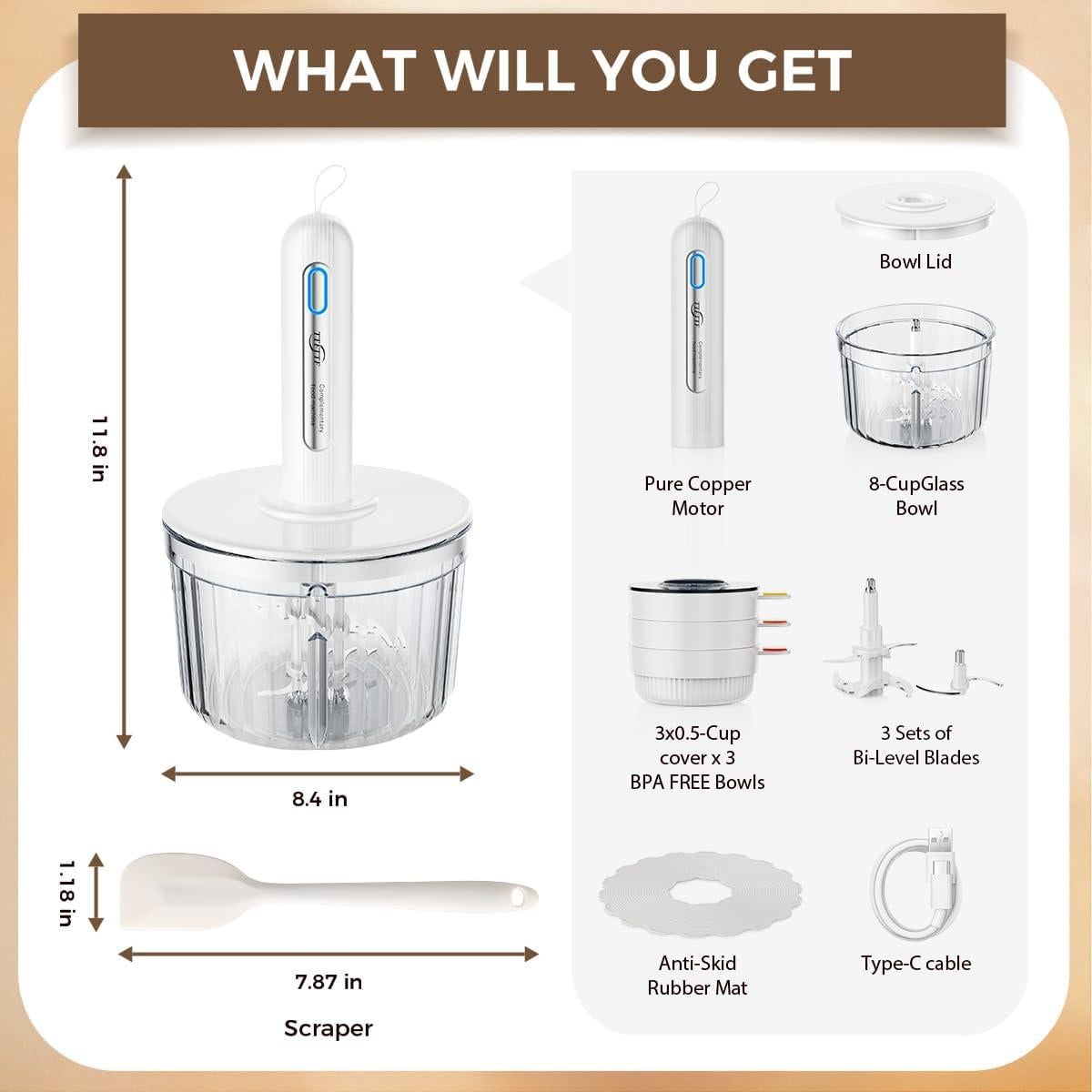 Procesador de Alimentos TTFTTF 8 Tazas 3 Cuchillas Blanco