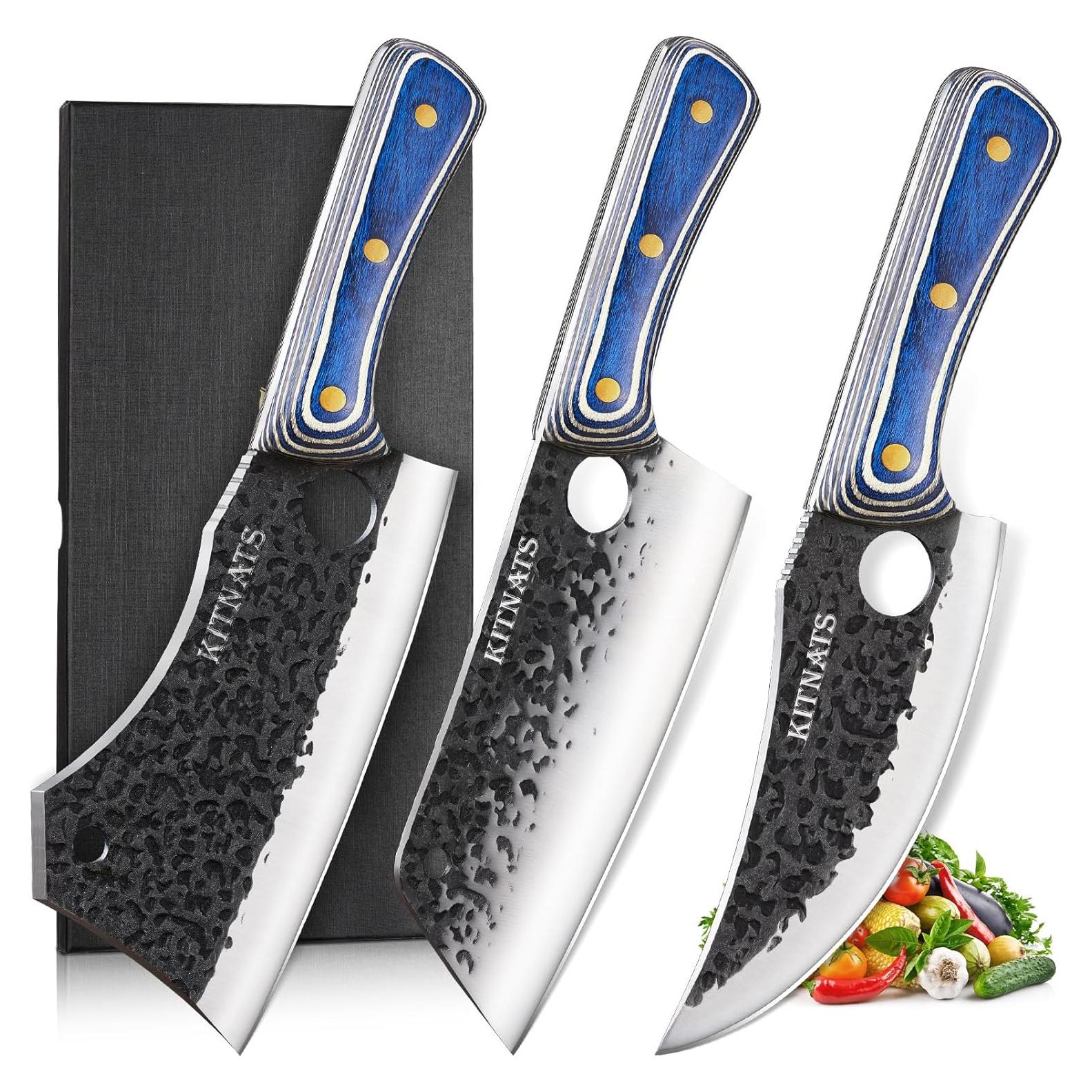 Juego de cuchillos de carnicero KITNATS 3 piezas forjados a mano