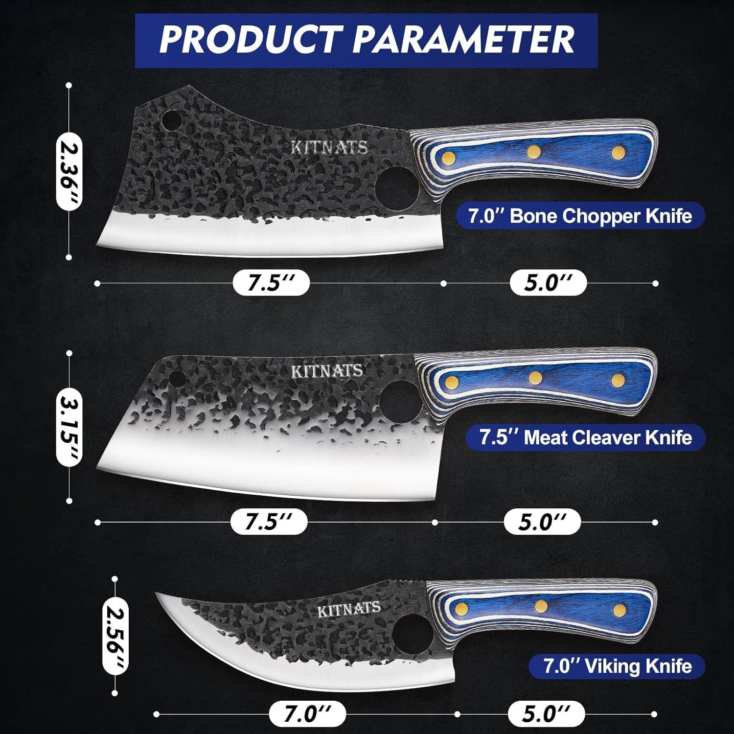 Juego de cuchillos de carnicero KITNATS 3 piezas forjados a mano