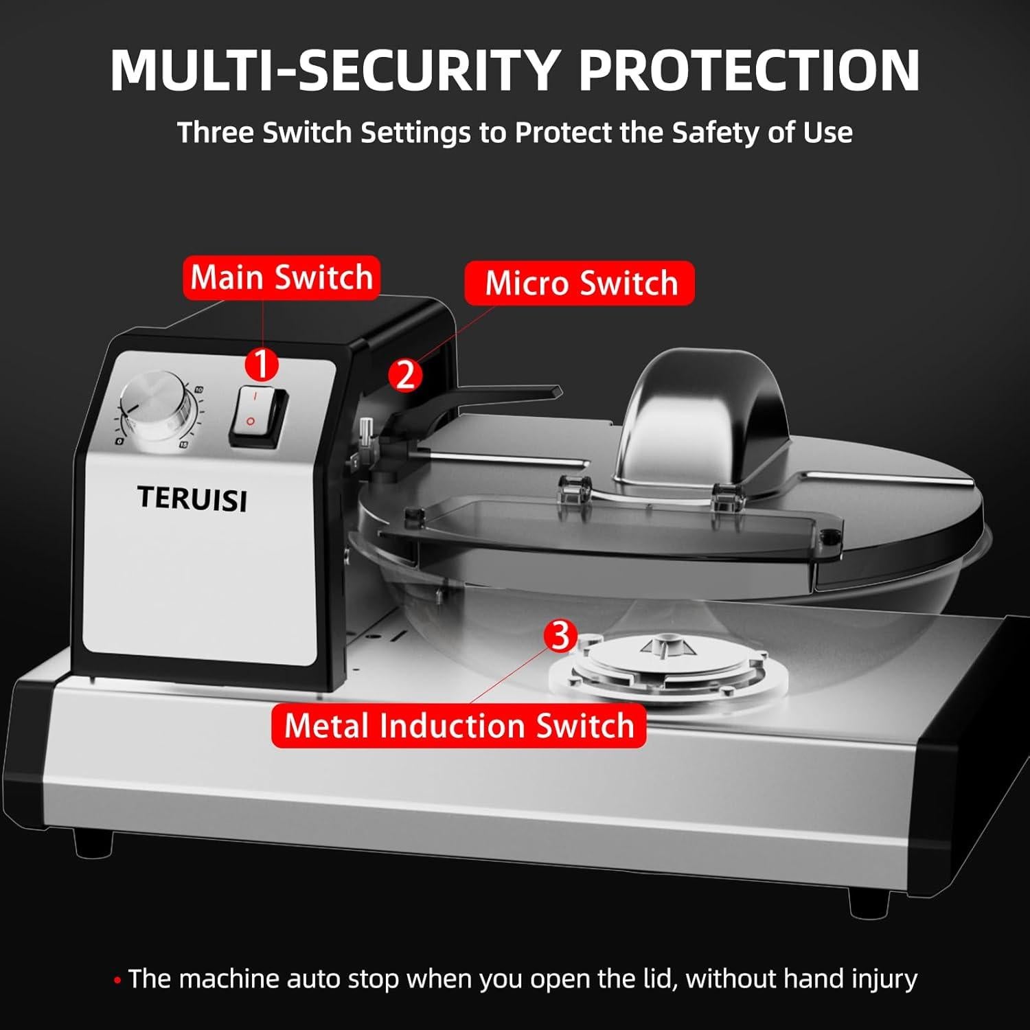 Procesador de Alimentos Eléctrico TERUISI GJ805 250W 6QT Acero Inoxidable
