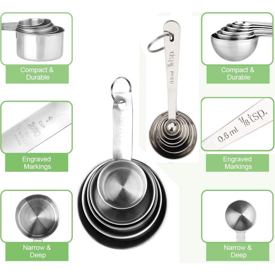 Set de 11 Cucharas y Tazas Medidoras Acero Inoxidable Accmor