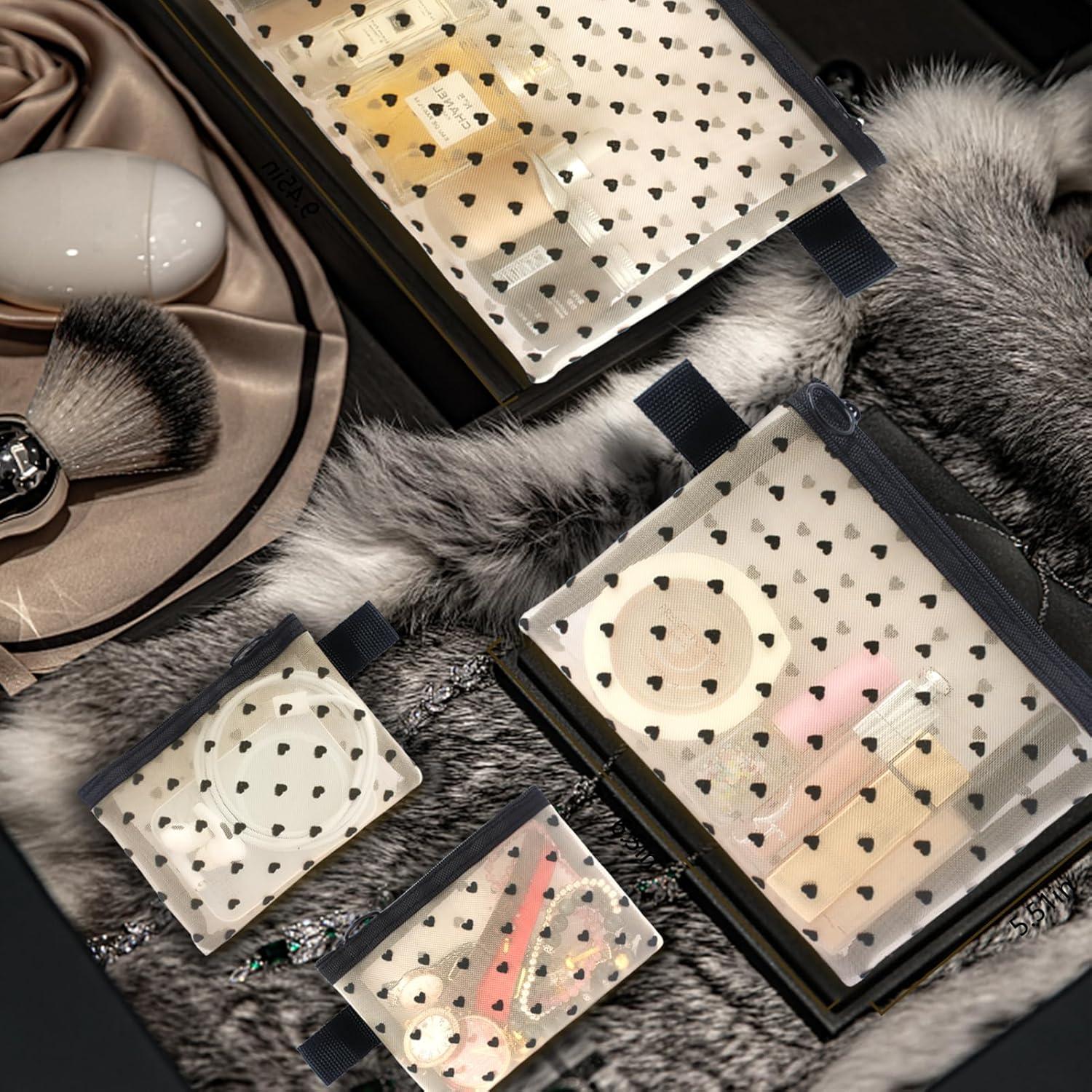 Juego de 4 Bolsas de Maquillaje de Malla Beige - HMB 002