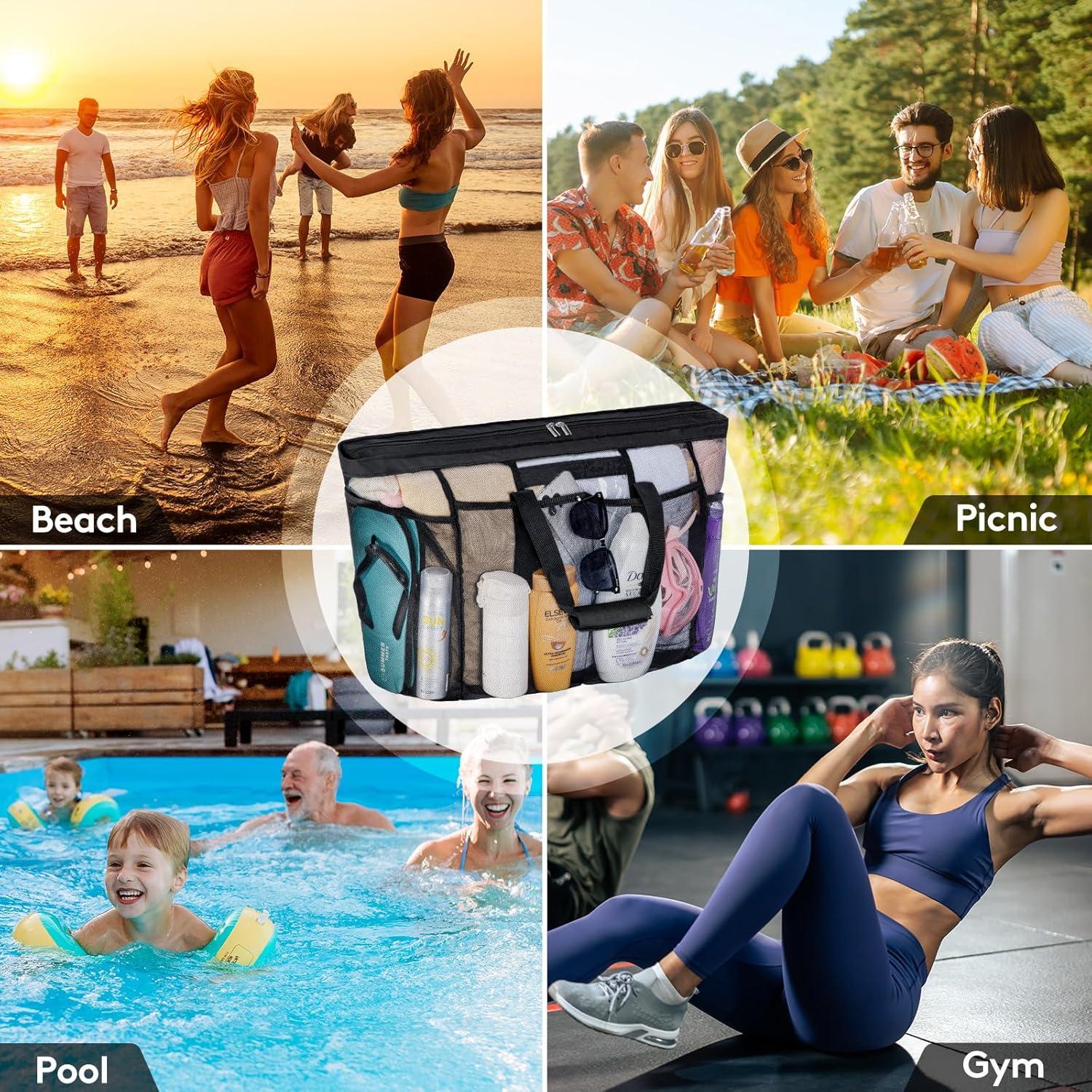 Bolsa de Playa de Malla Lifewit Extra Grande Negra 60x22x45cm