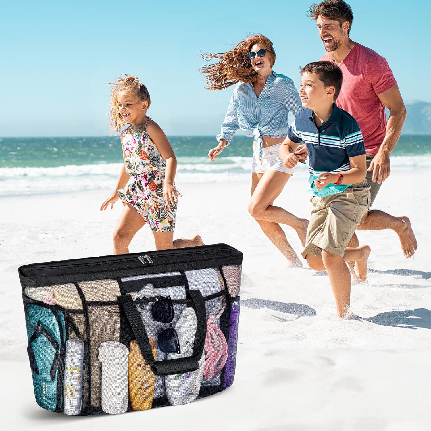 Bolsa de Playa de Malla Lifewit Extra Grande Negra 60x22x45cm