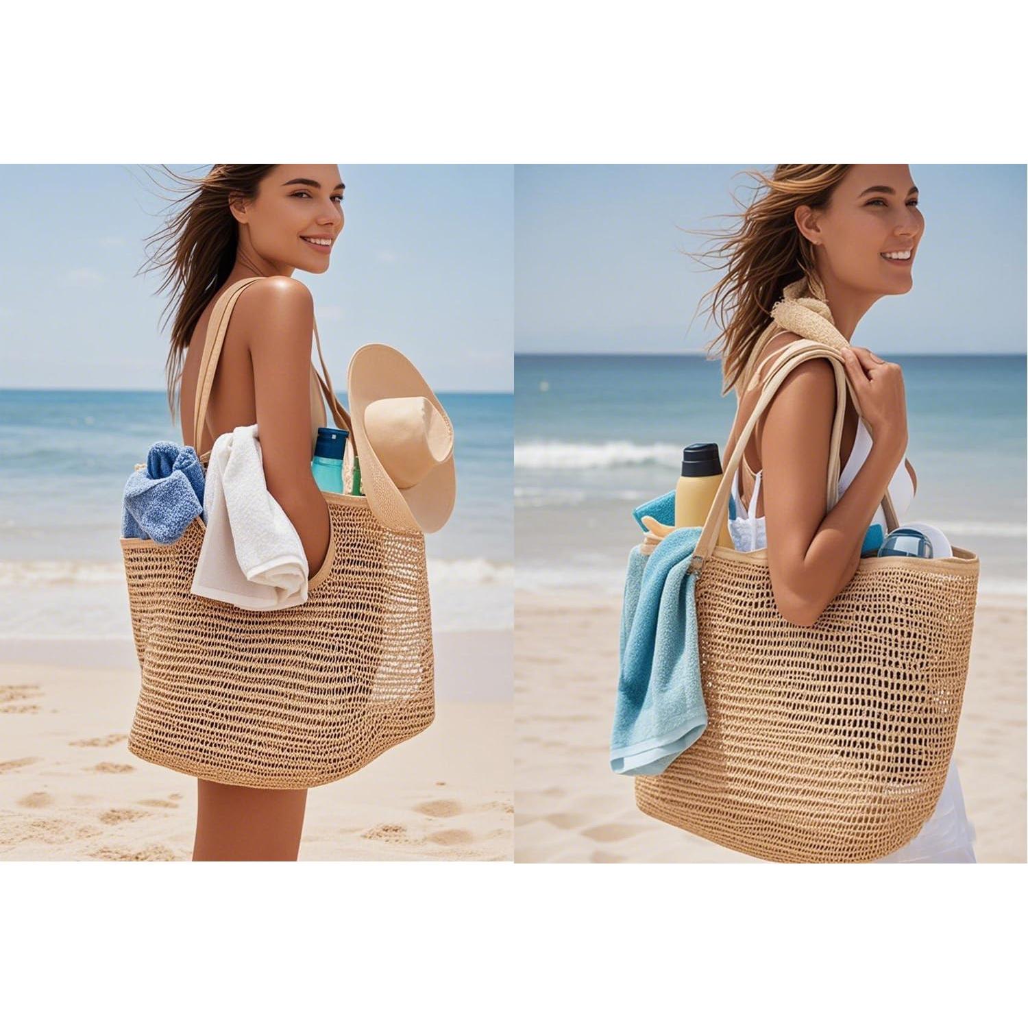 Bolsa de Playa de Malla Tejida HYHP con Bolsa Cosmética Transparente