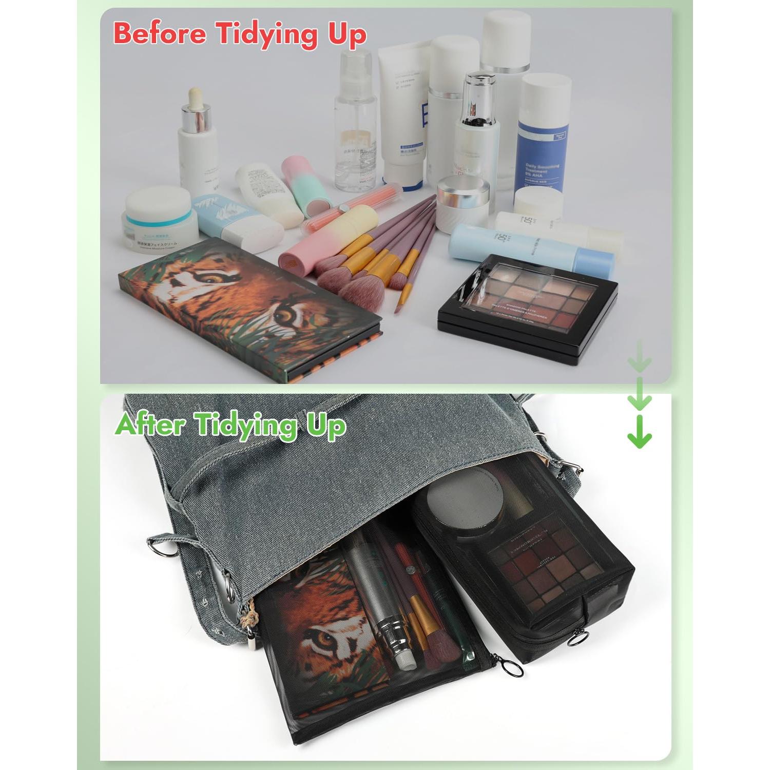 Juego de 4 bolsas cosméticas de malla nylon Besharppin