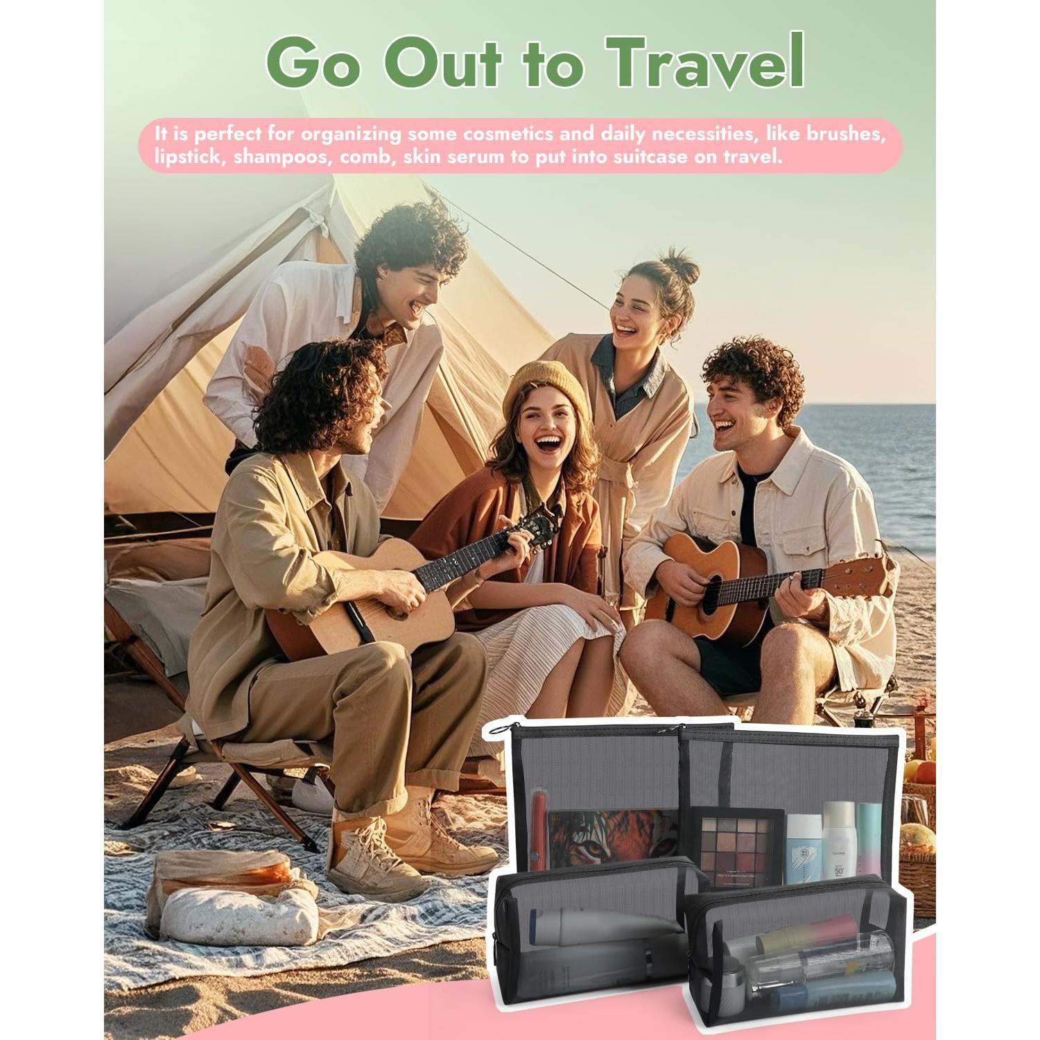 Juego de 4 bolsas cosméticas de malla nylon Besharppin