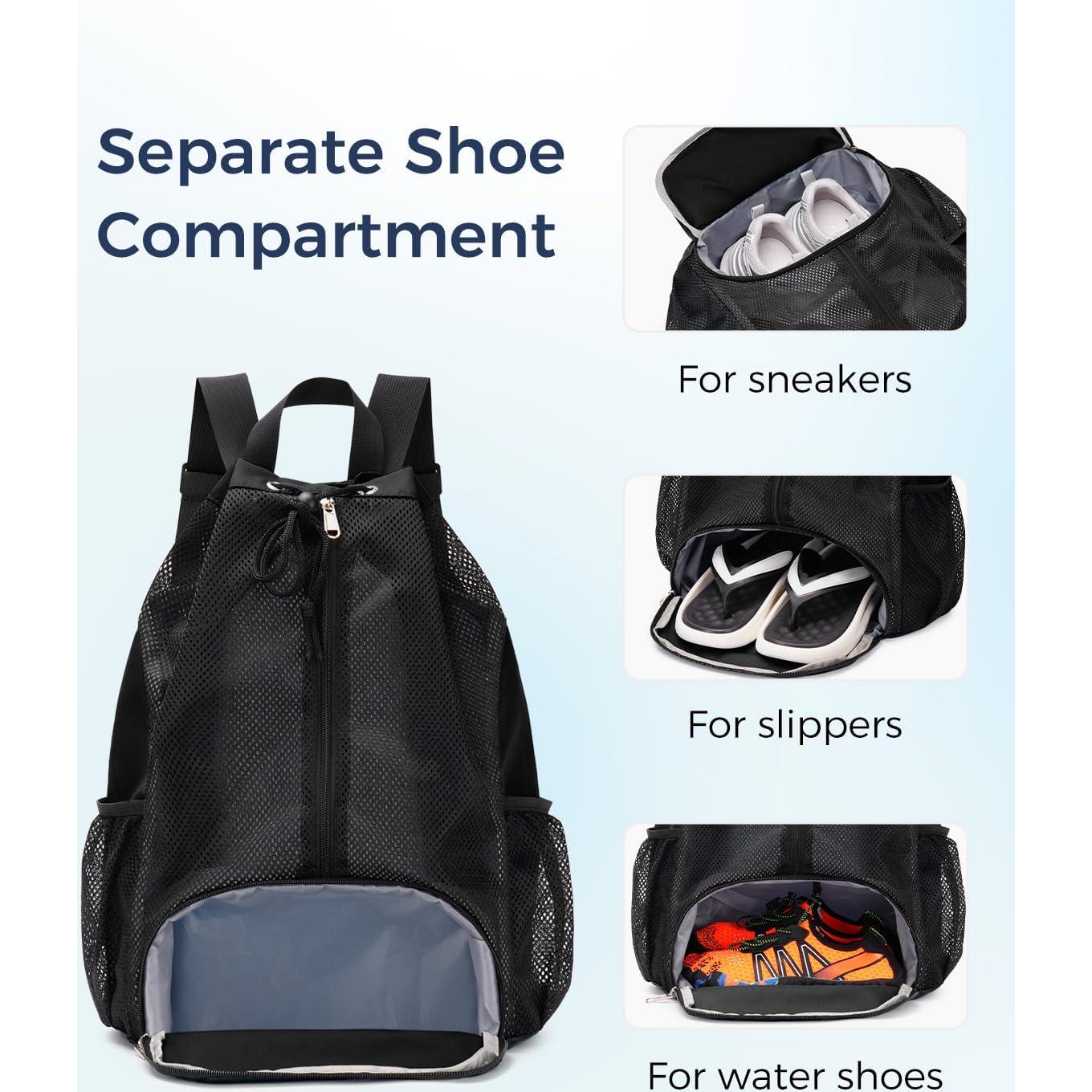 Mochila de Malla Deportiva con Compartimento para Zapatos - Negro