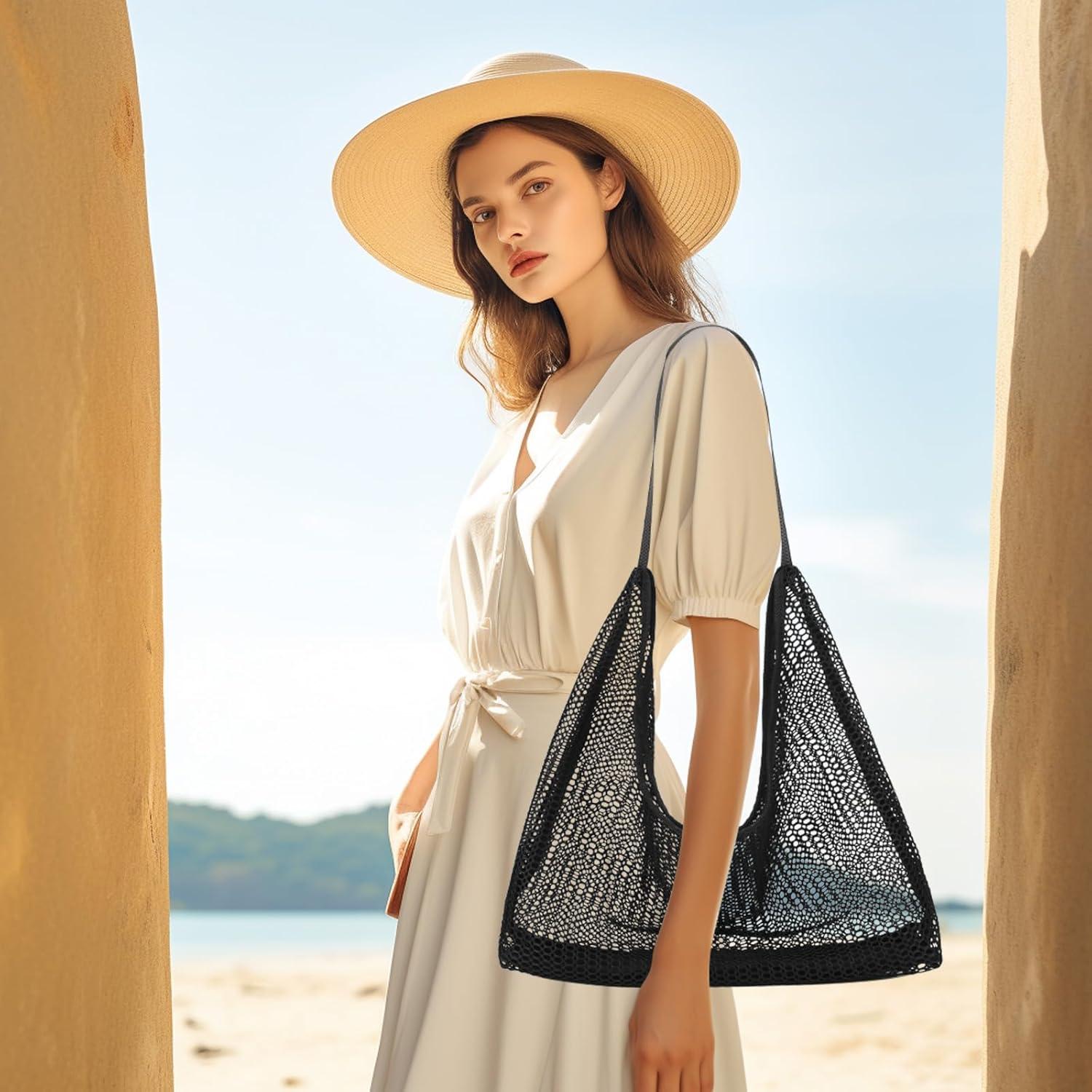 Bolsa de Playa de Malla UYLIA Grande Negra 58.4x40.6cm