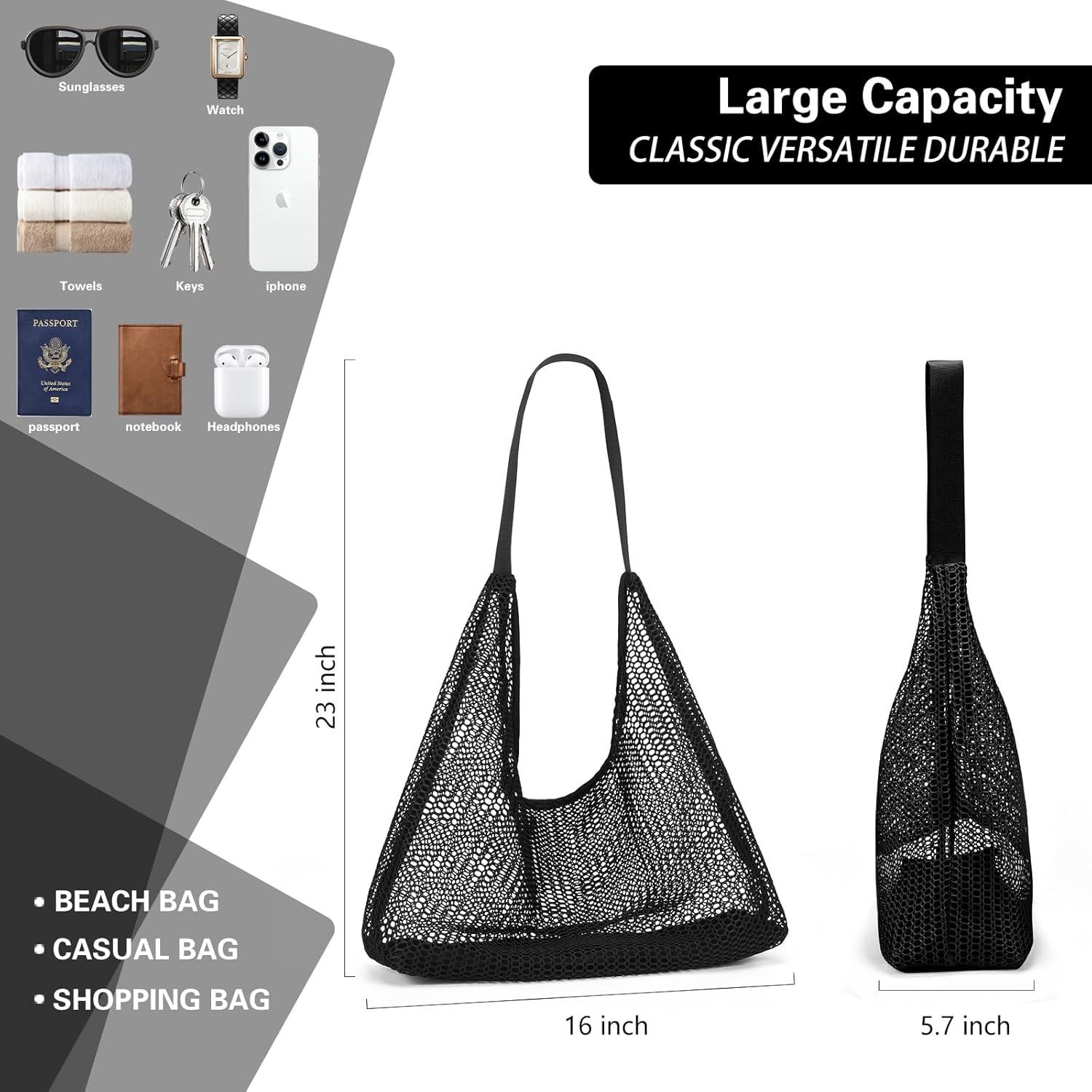 Bolsa de Playa de Malla UYLIA Grande Negra 58.4x40.6cm