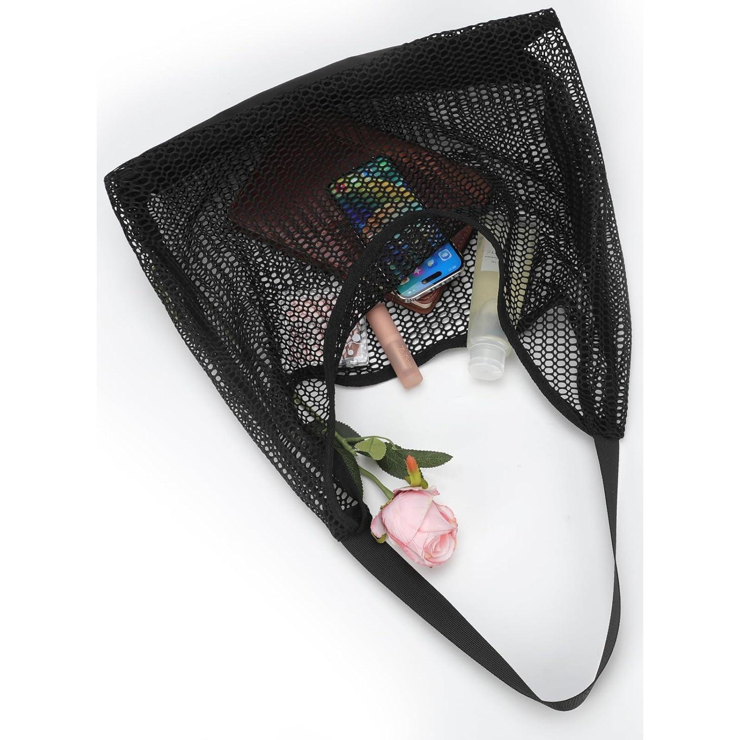 Bolsa de Playa de Malla UYLIA Grande Negra 58.4x40.6cm