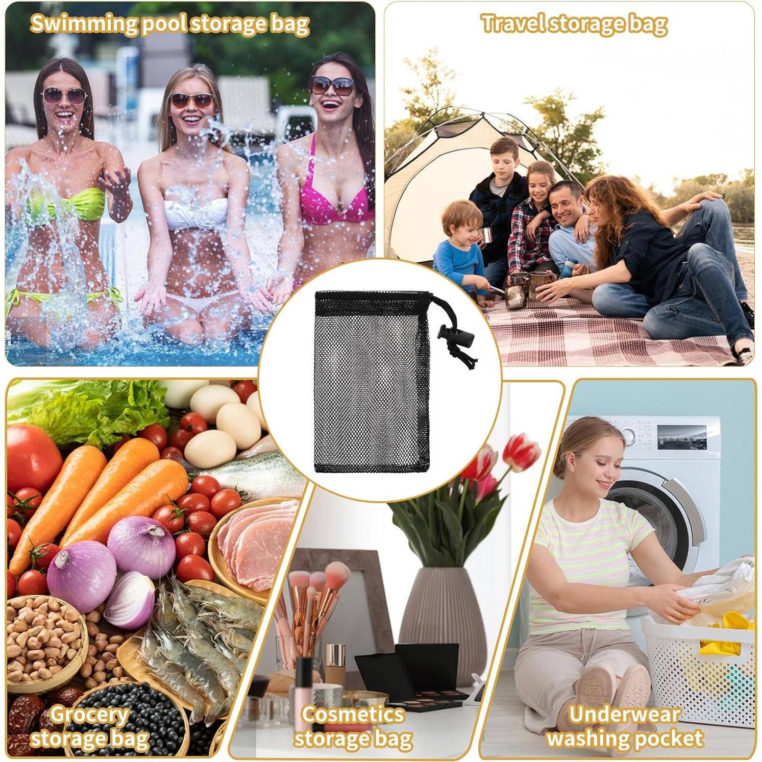 12 Bolsas de Malla Mini MBAIYO con Cierre de Cuerda 15x10cm