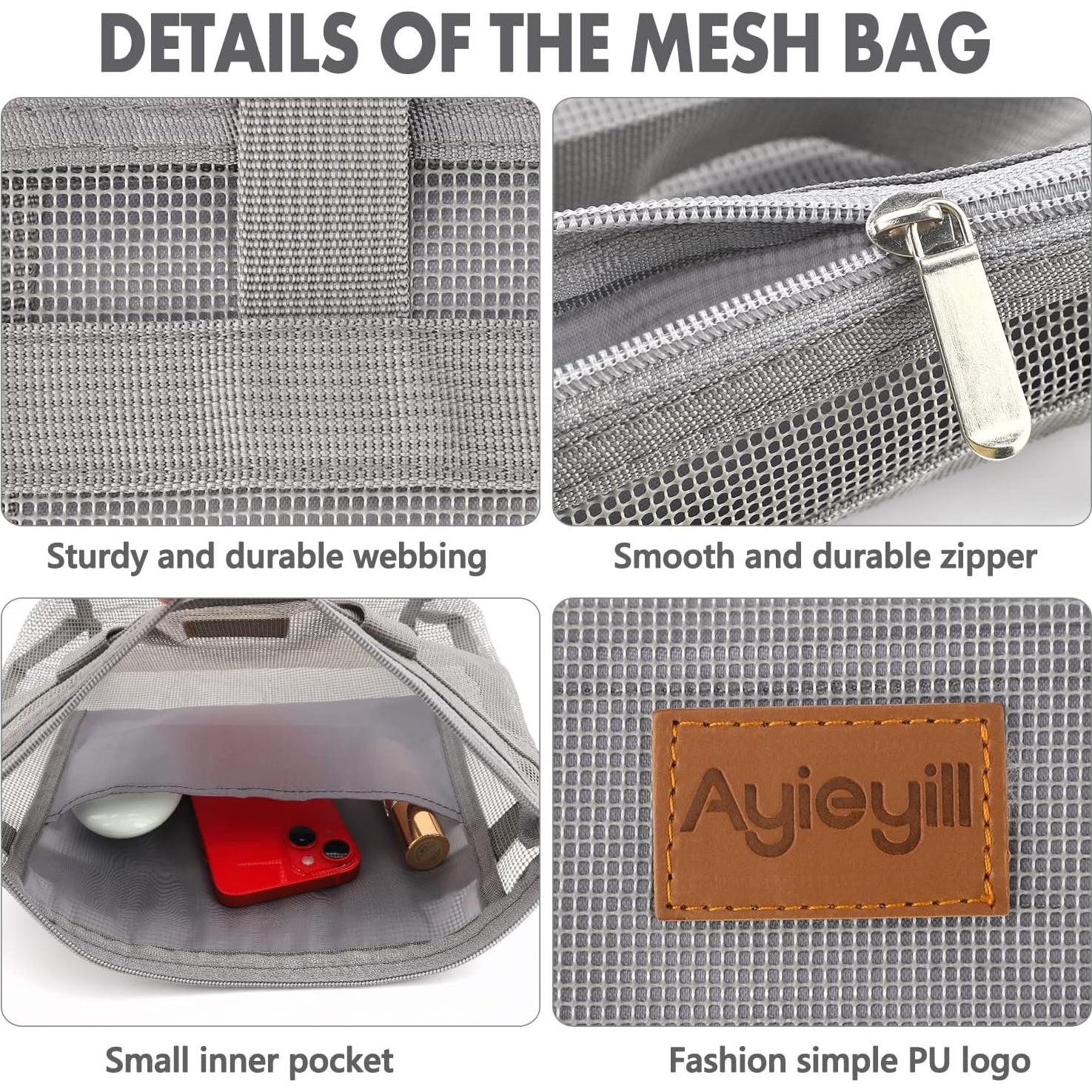 Caddy de Ducha Portátil Ayieyill Gris 26x25 cm Malla Secado Rápido