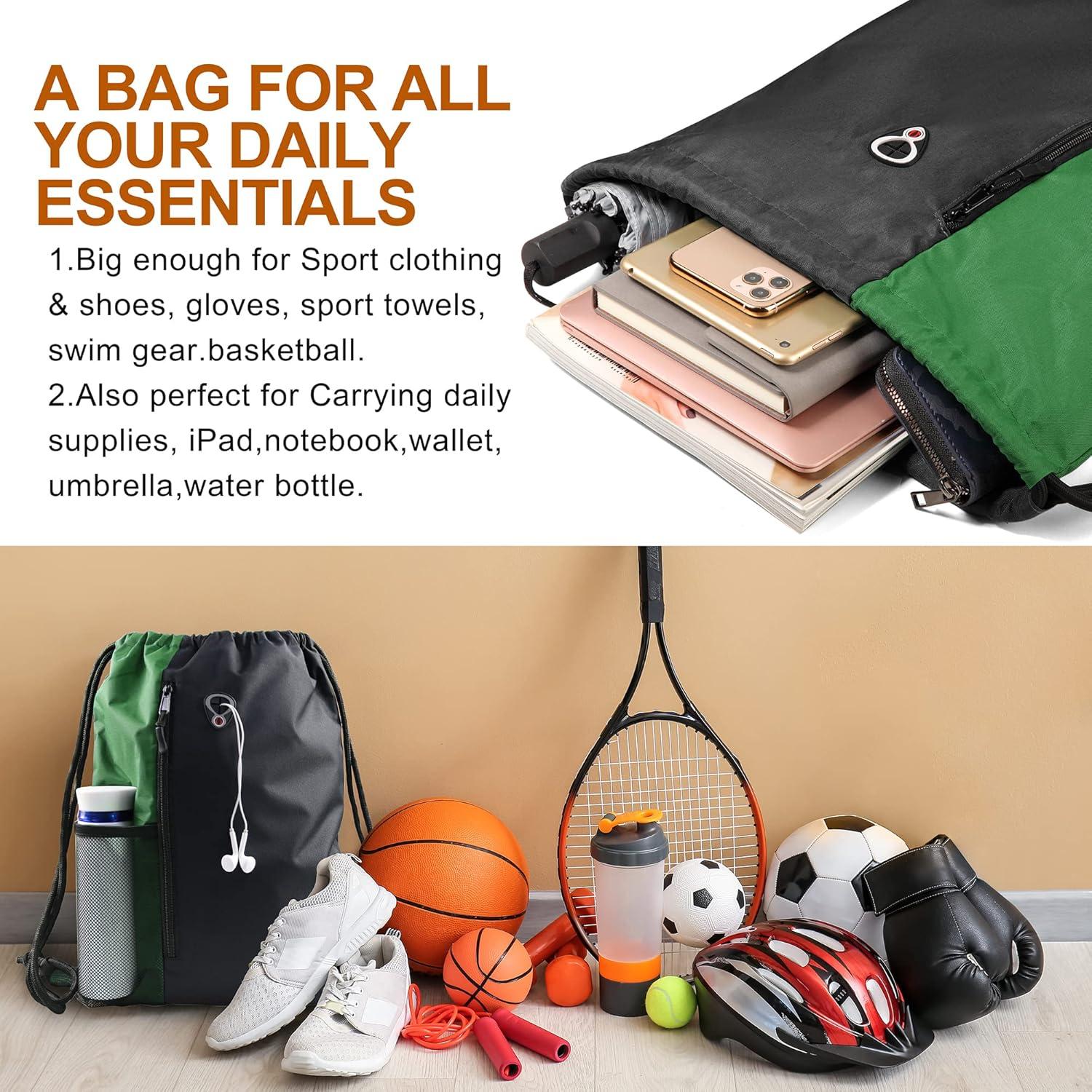 BeeGreen Mochila Deportiva de Cuerda con Cremallera y Bolsillos