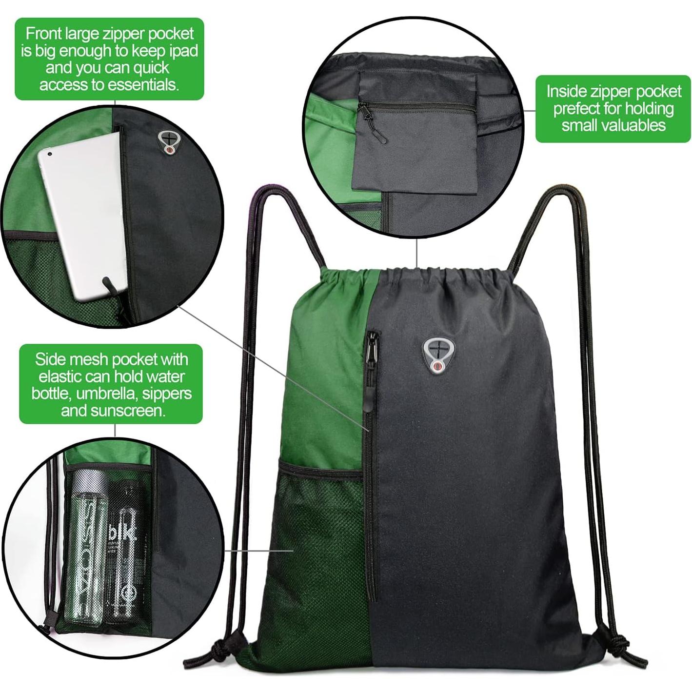 BeeGreen Mochila Deportiva de Cuerda con Cremallera y Bolsillos