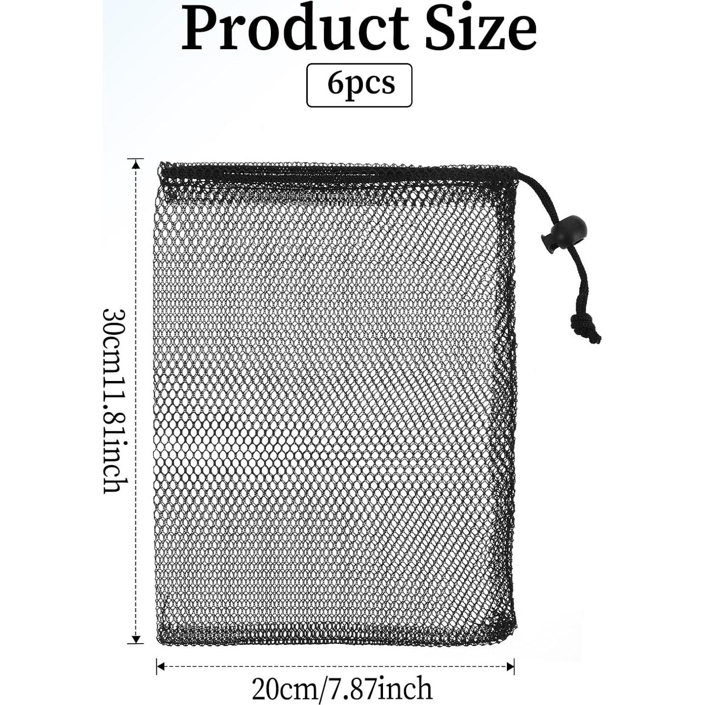 6 Bolsas de Malla Negras con Cierre de Cordón 30x20cm Styquenzer