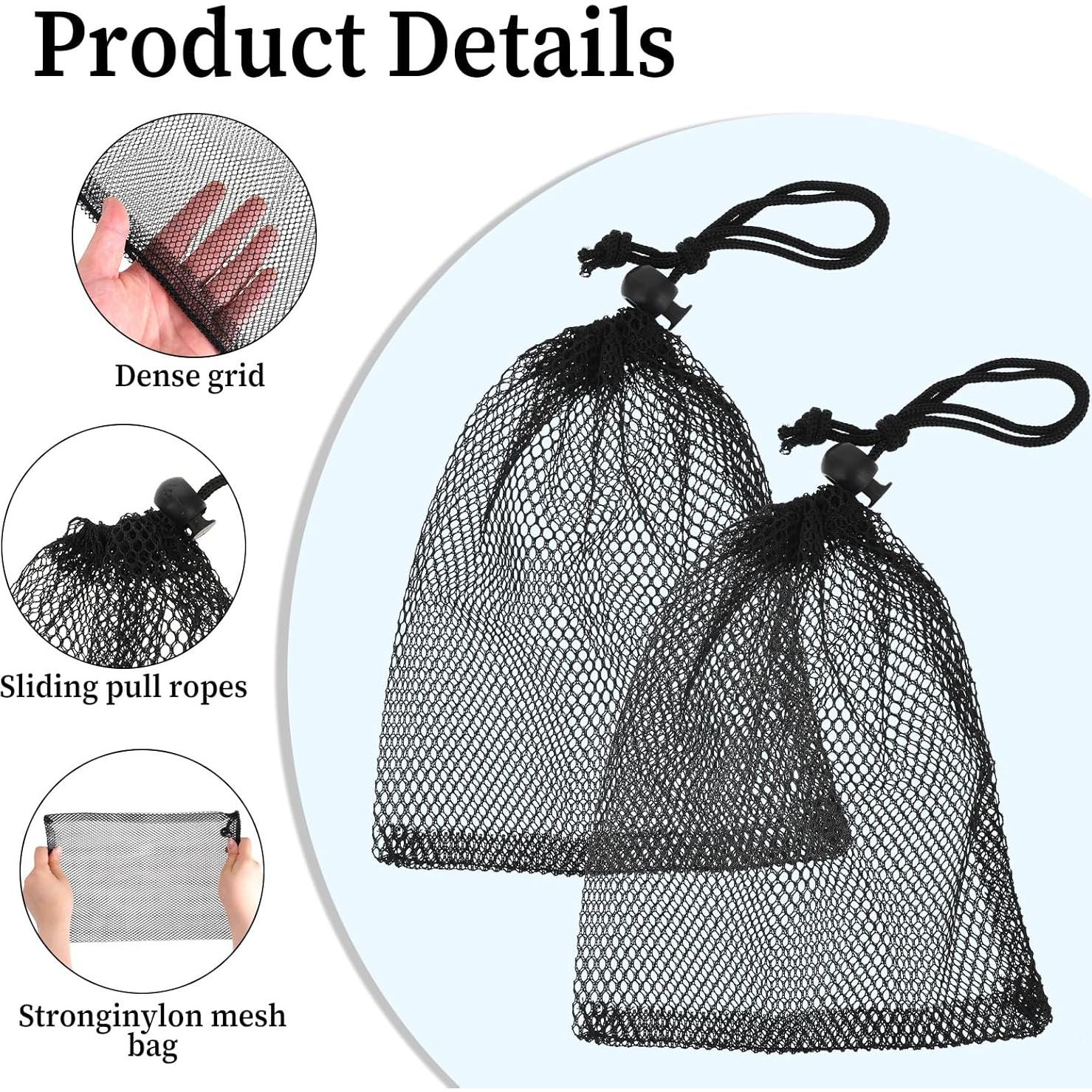 6 Bolsas de Malla Negras con Cierre de Cordón 30x20cm Styquenzer