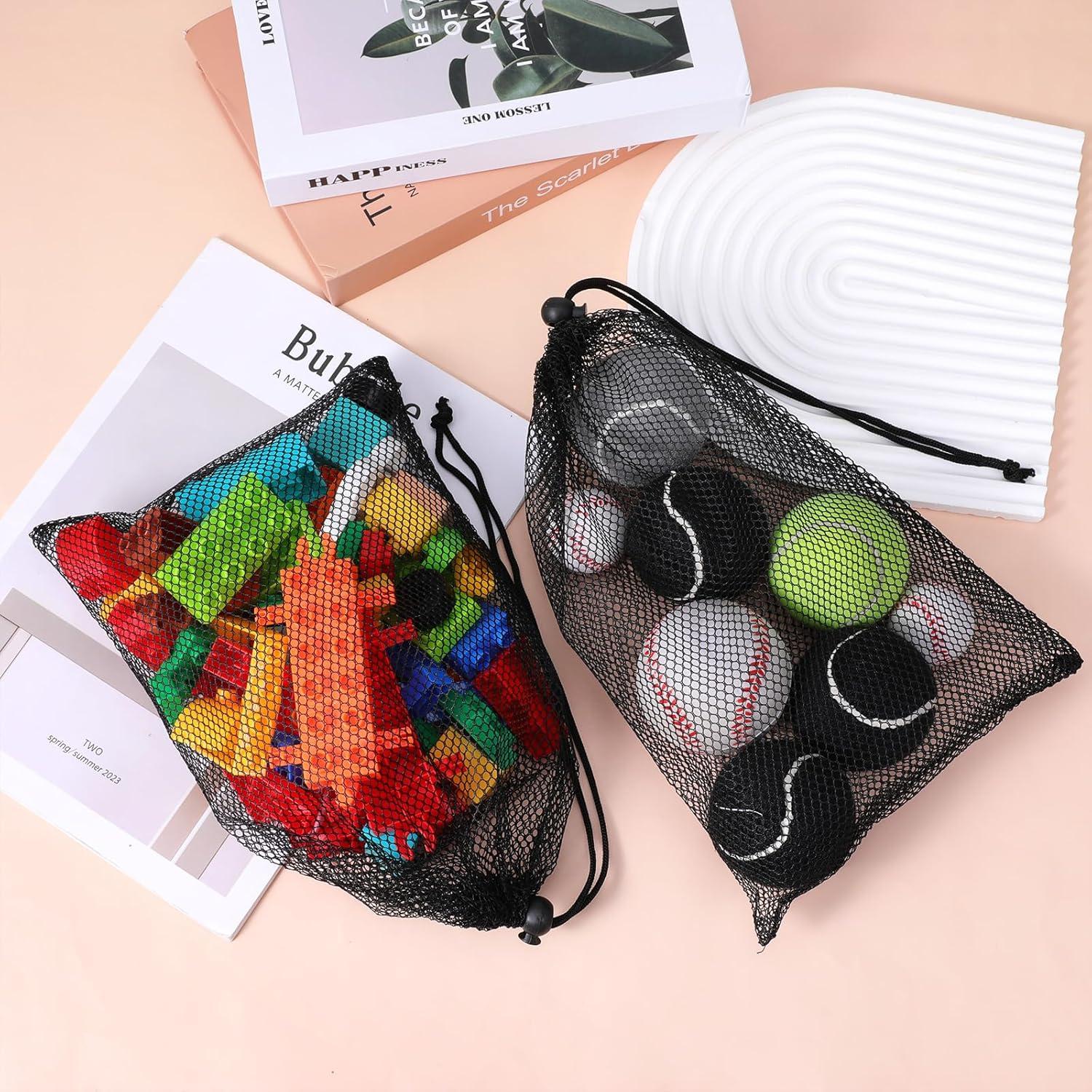 6 Bolsas de Malla Negras con Cierre de Cordón 30x20cm Styquenzer