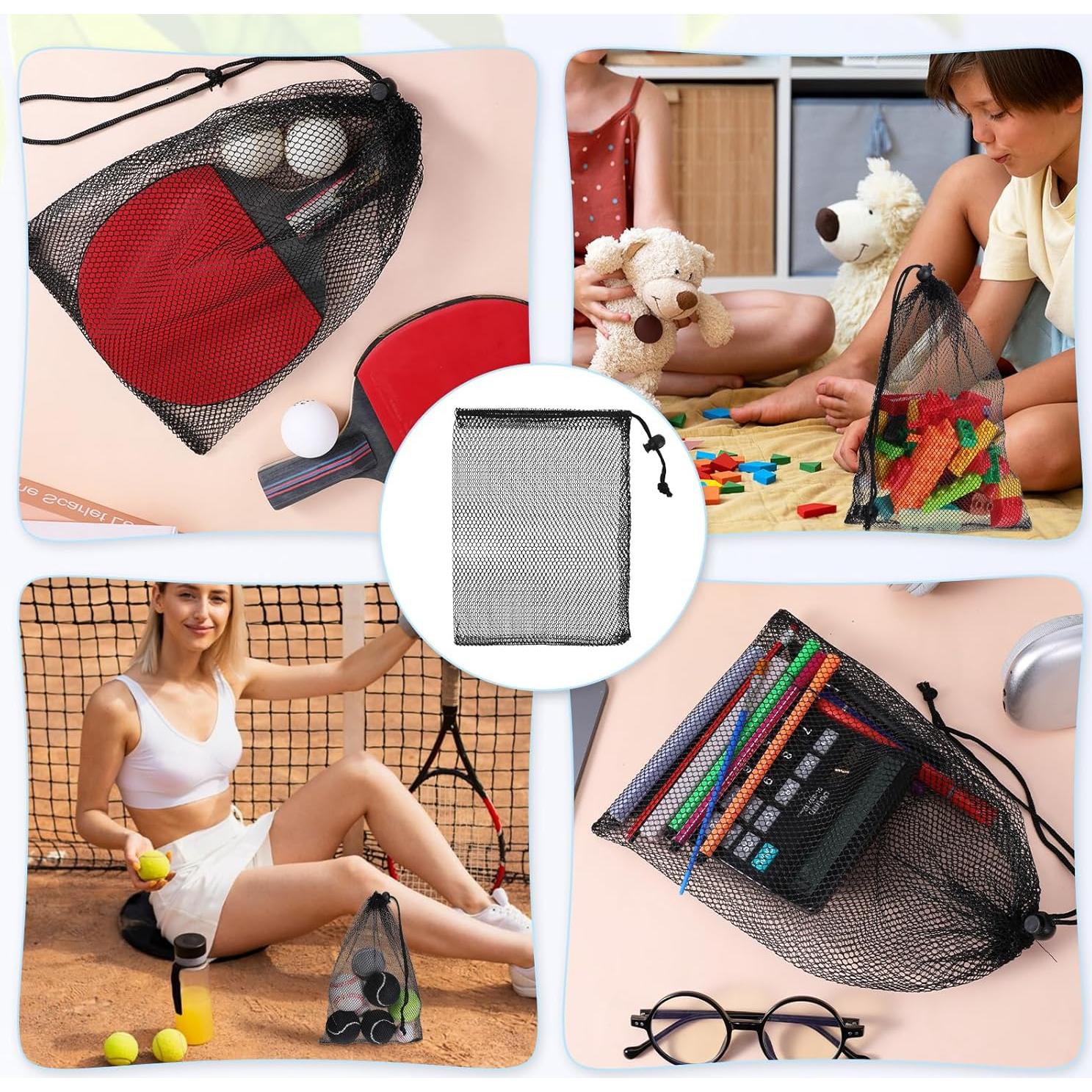 6 Bolsas de Malla Negras con Cierre de Cordón 30x20cm Styquenzer