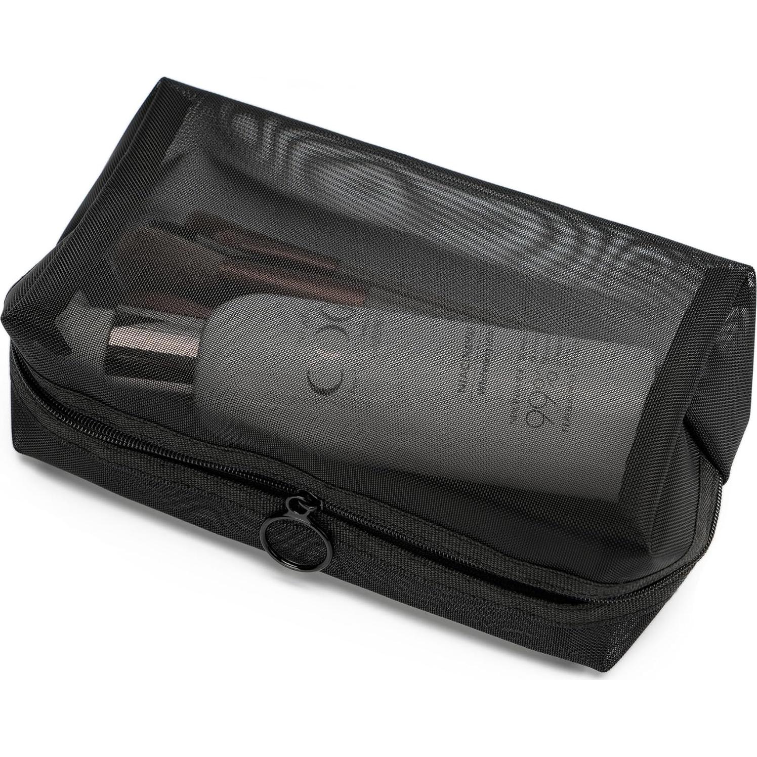 Bolsa de Maquillaje de Malla Portátil TMMB Negra 21.6x8.9x12.7cm