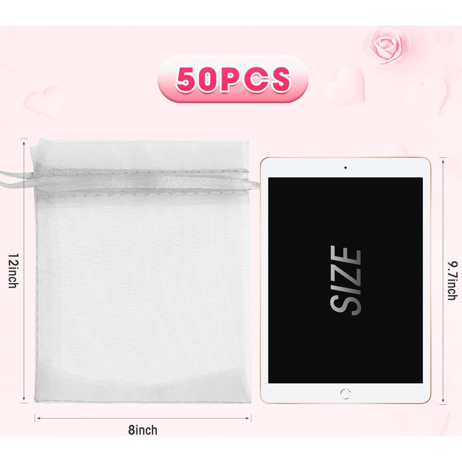 Paquete de 50 Bolsas de Organza Blancas ANZNKU 20x30 cm