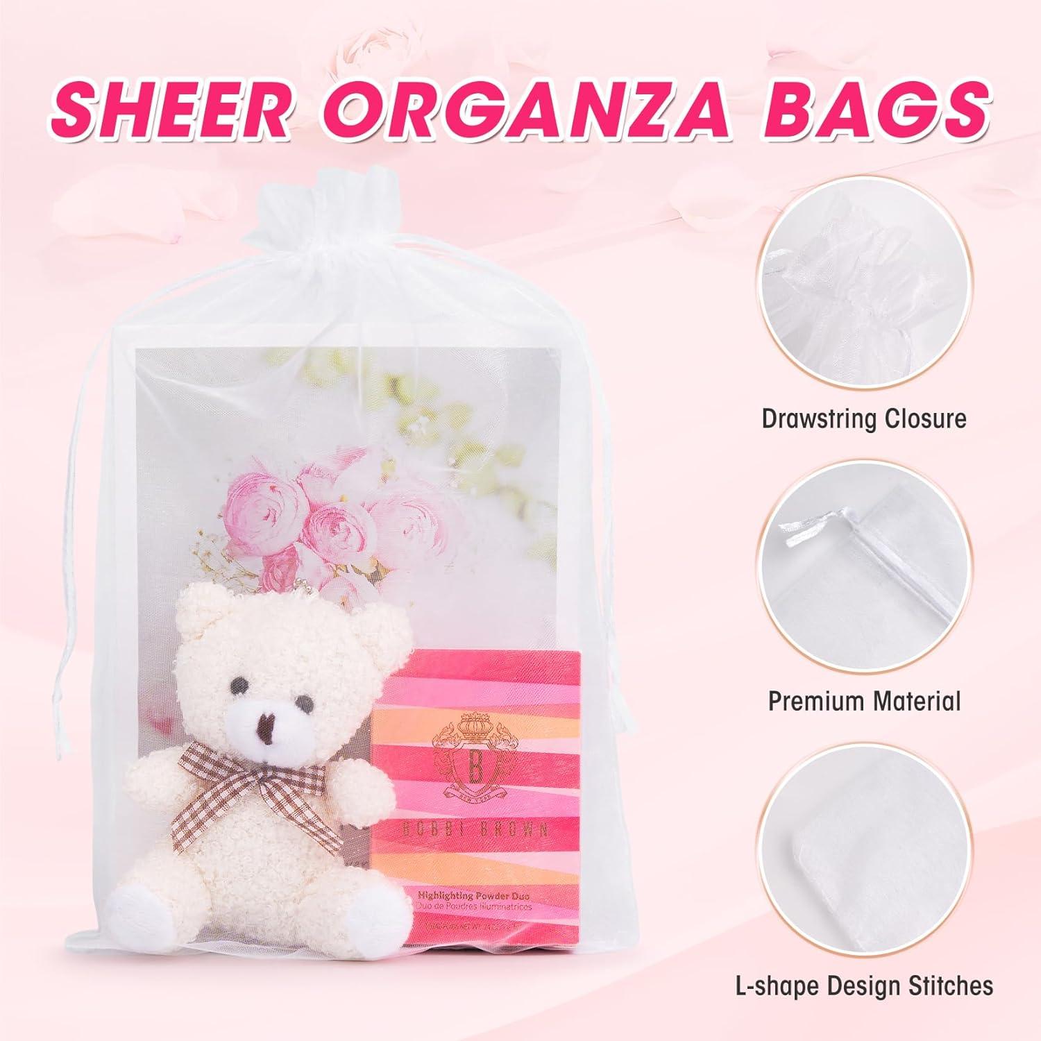 Paquete de 50 Bolsas de Organza Blancas ANZNKU 20x30 cm