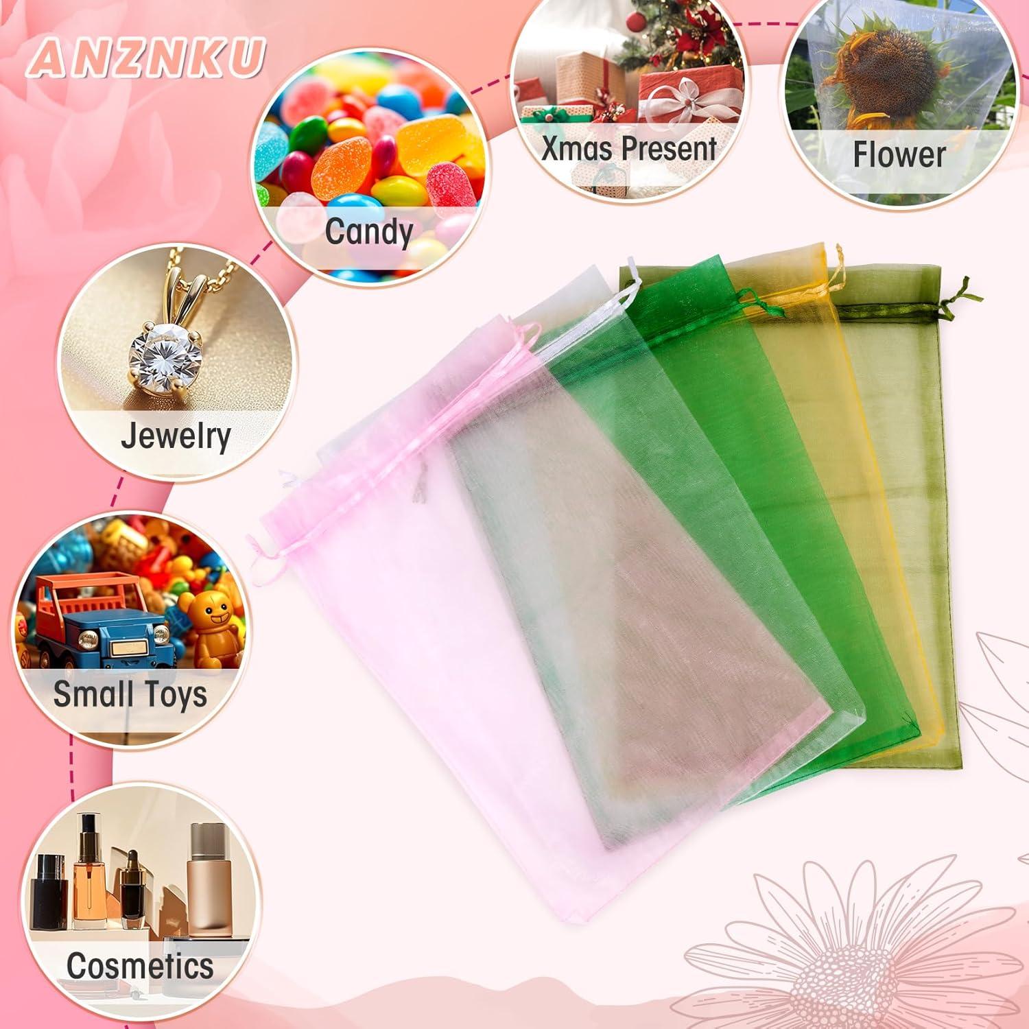 Paquete de 50 Bolsas de Organza Blancas ANZNKU 20x30 cm