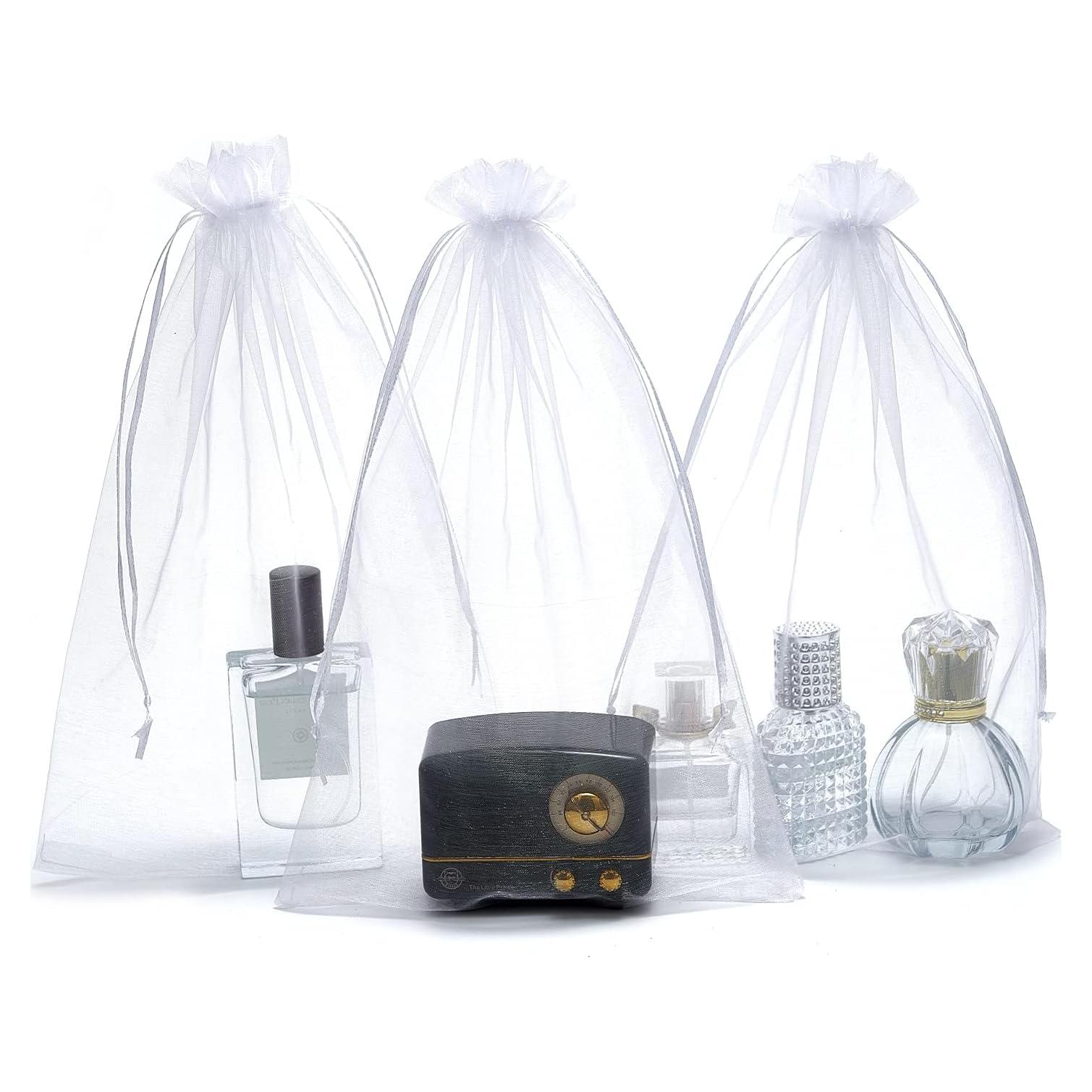 25 Bolsas de Organza Transparentes 20x30 cm con Cierre de Cuerda